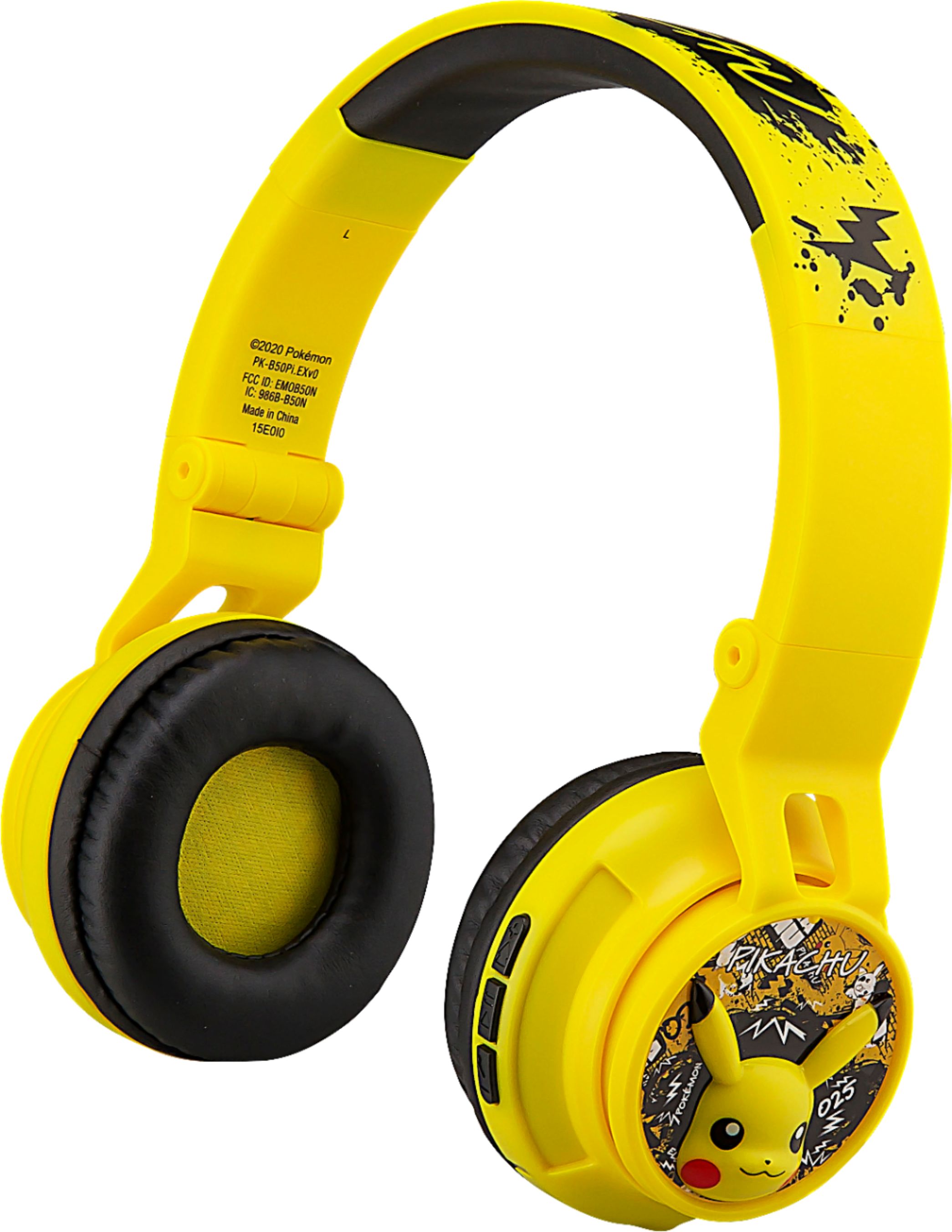Left View: eKids Pokemon Pikachu Wireless Over the Ear Headphones - yellow