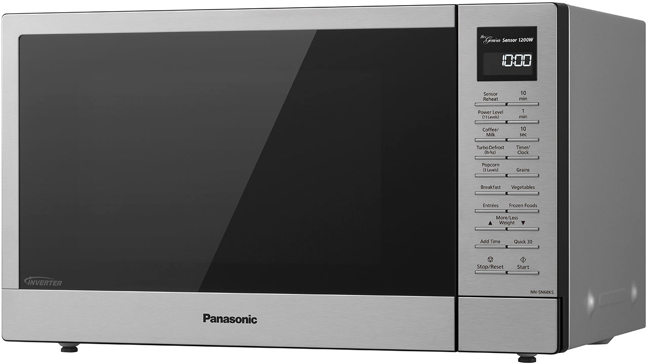 Left View: Panasonic - 1.2 Cu. Ft. 1200 Watt SN68KS Microwave with Inverter and Genius Sensor - Stainless Steel