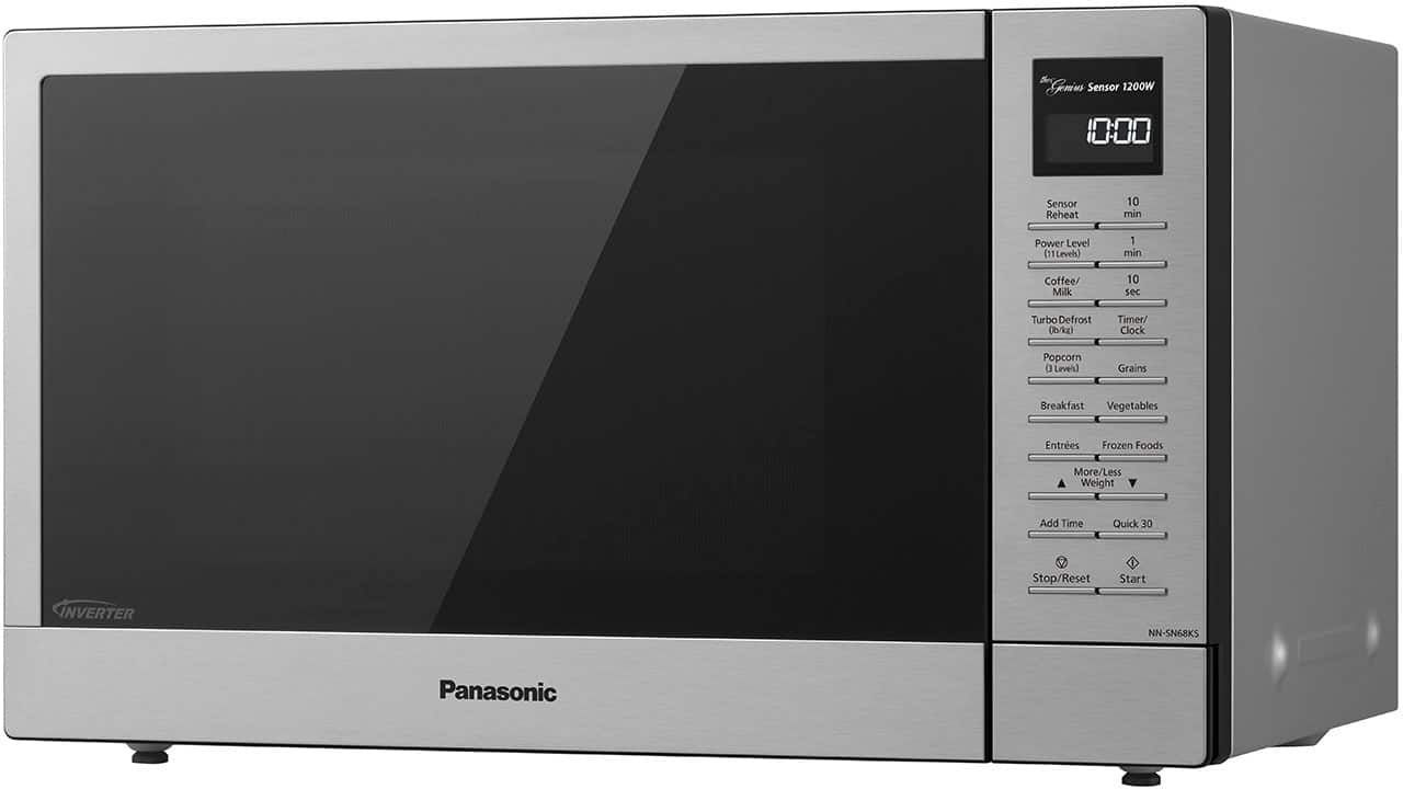 Left. Panasonic - 1.2 Cu. Ft. 1200 Watt SN68KS Microwave with Inverter and Genius Sensor - Stainless Steel.