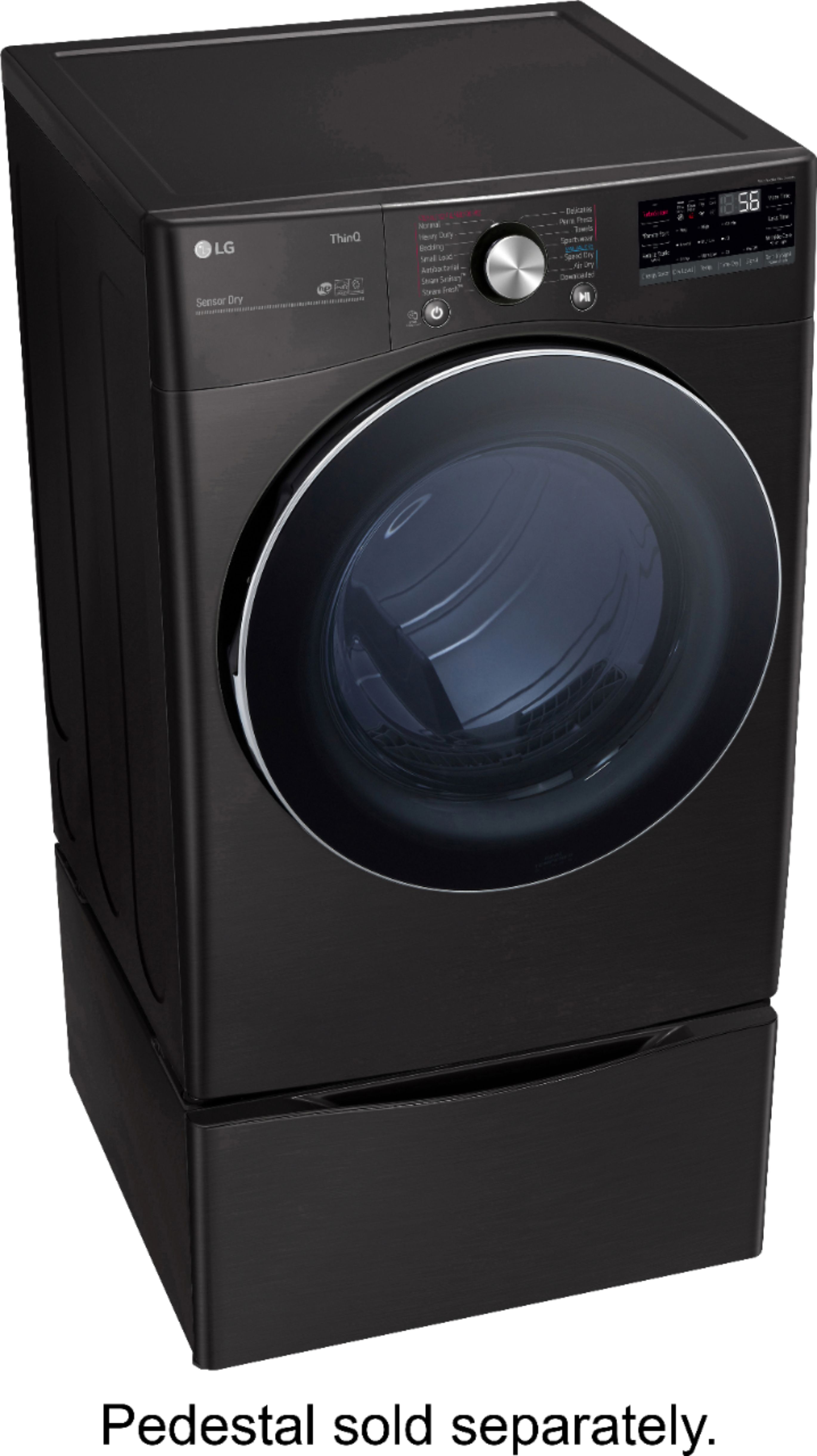 Left View: LG - 7.4 Cu. Ft. Stackable Smart Gas Dryer with Steam and Built In Intelligence - Black steel