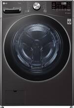 LG - 5.0 Cu. Ft. High Efficiency Stackable Smart Front-Load Washer with Steam and Built-In Intelligence - Black Steel - Front_Standard