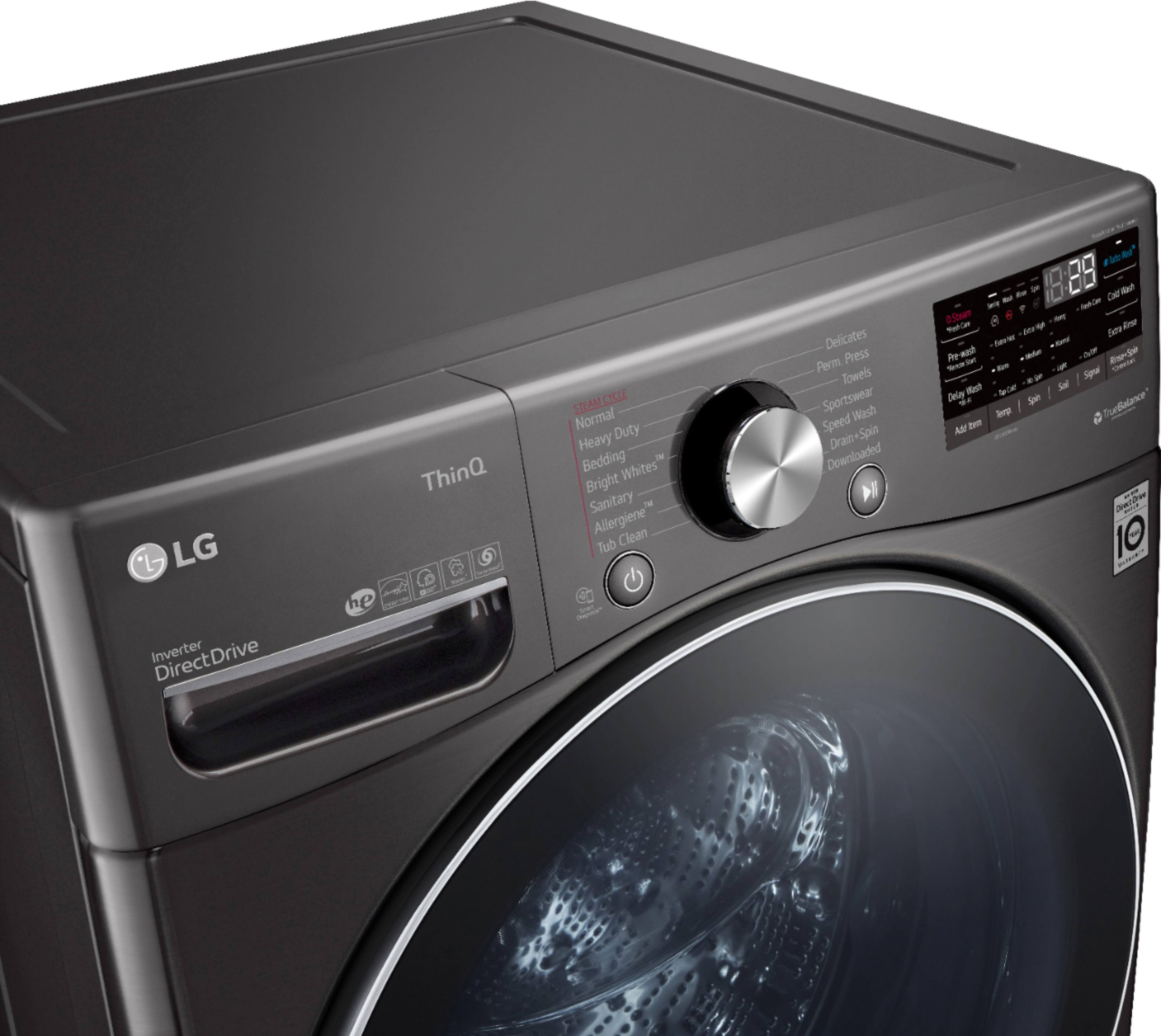 Alt View 12. LG - 5.0 Cu. Ft. High-Efficiency Stackable Smart Front Load Washer with Steam and Built-In Intelligence - Black Steel.