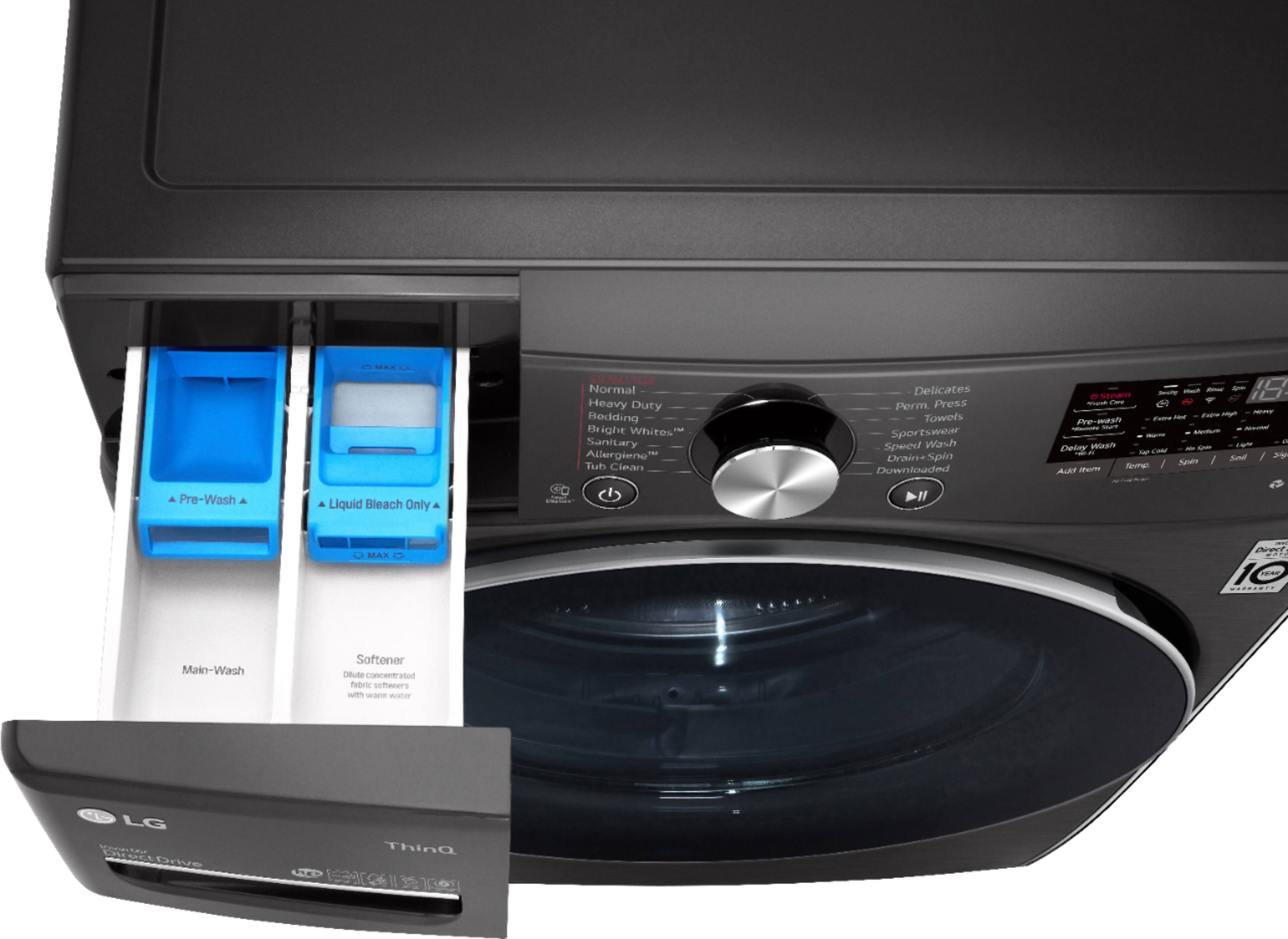 Alt View 2. LG - 5.0 Cu. Ft. High-Efficiency Stackable Smart Front Load Washer with Steam and Built-In Intelligence - Black Steel.