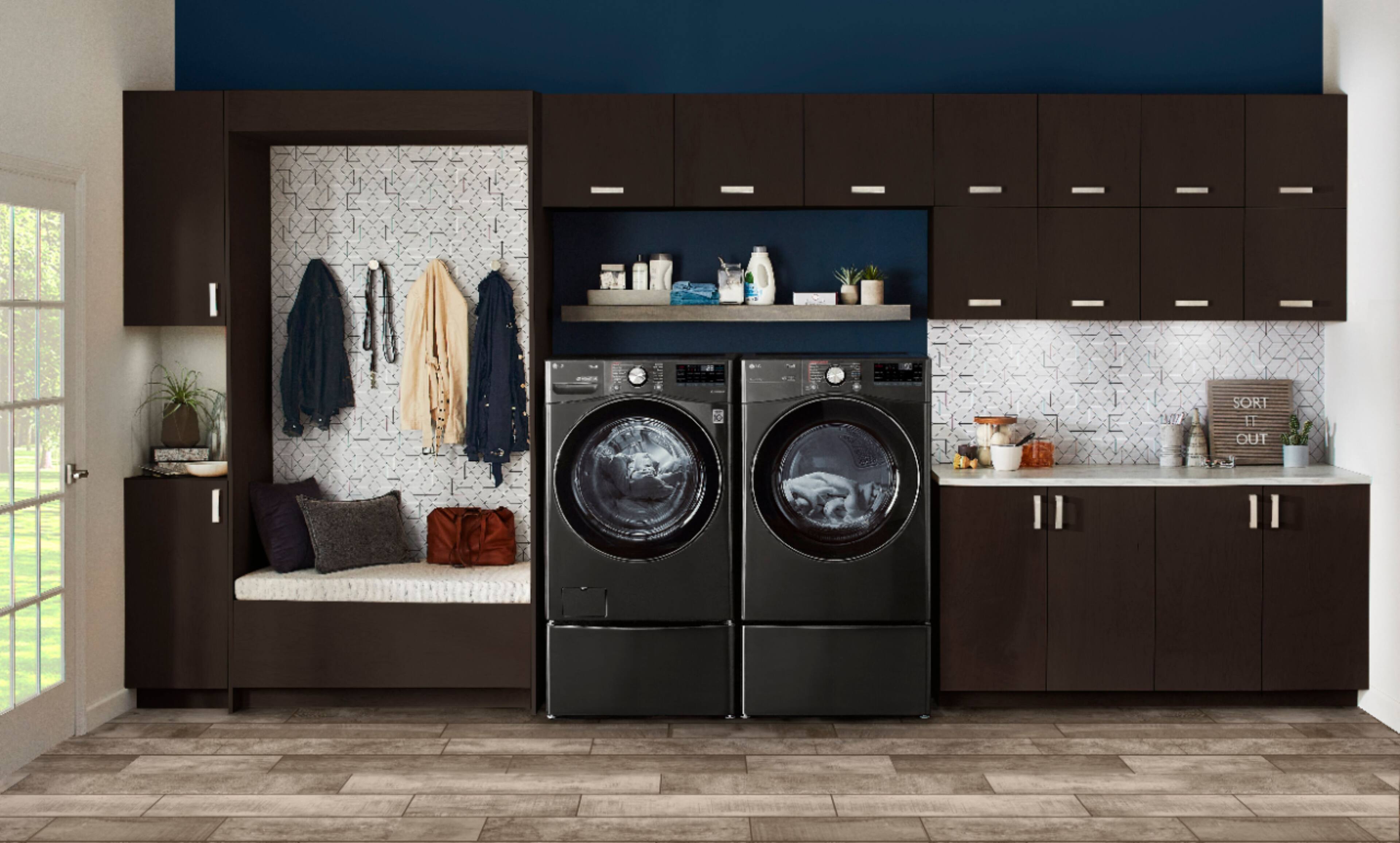 Alt View 27. LG - 5.0 Cu. Ft. High-Efficiency Stackable Smart Front Load Washer with Steam and Built-In Intelligence - Black Steel.
