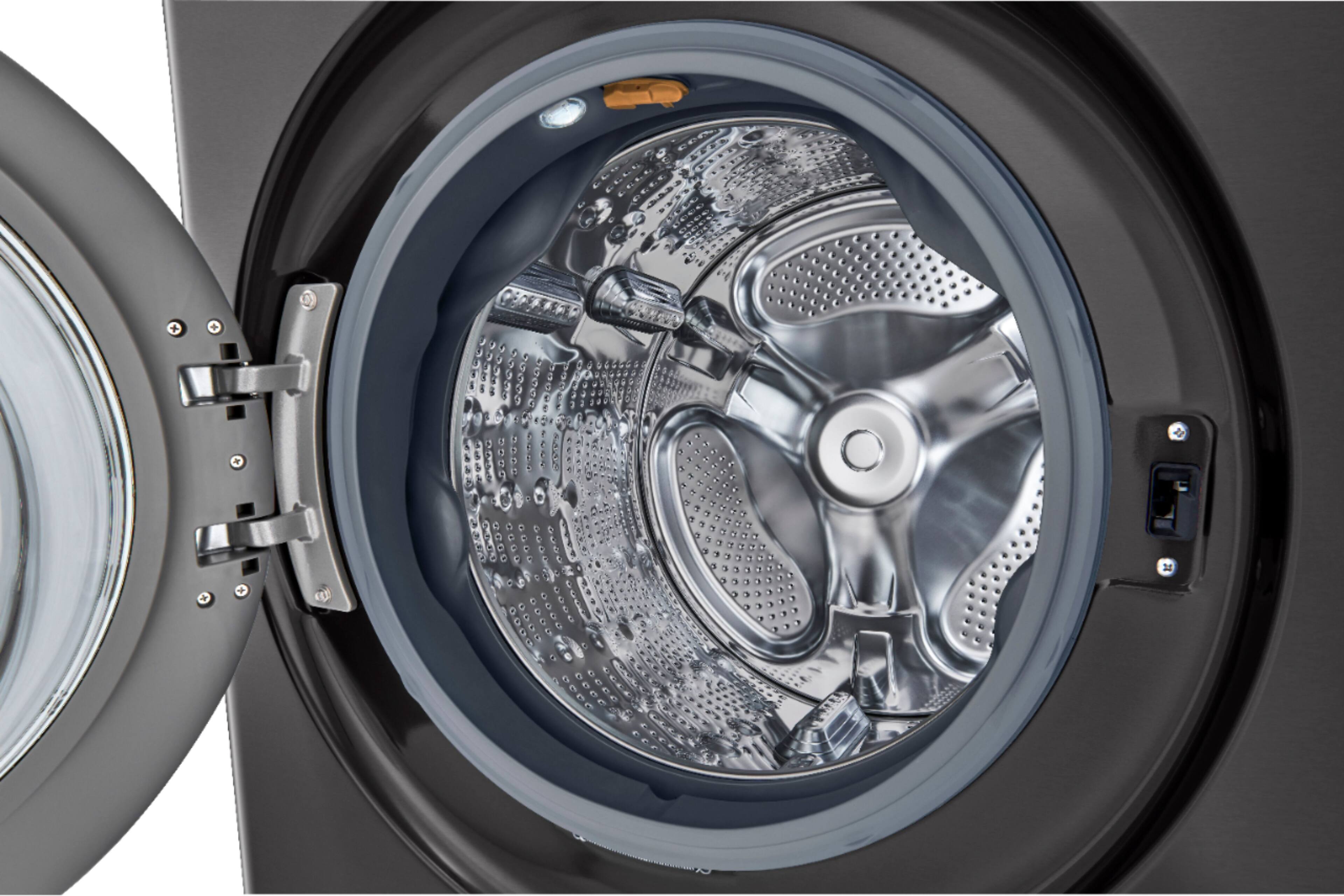 Alt View 4. LG - 5.0 Cu. Ft. High-Efficiency Stackable Smart Front Load Washer with Steam and Built-In Intelligence - Black Steel.