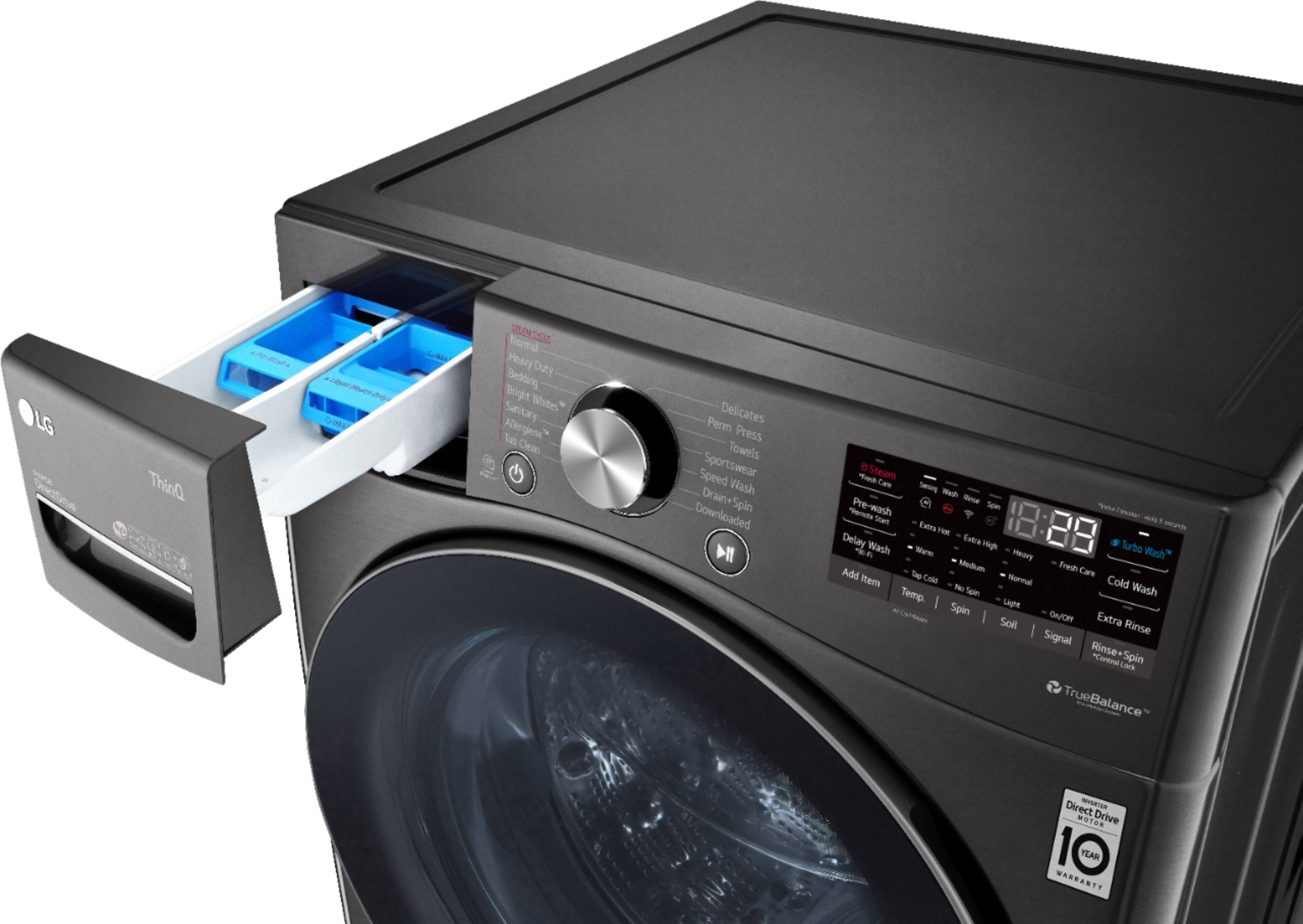 Alt View 5. LG - 5.0 Cu. Ft. High-Efficiency Stackable Smart Front Load Washer with Steam and Built-In Intelligence - Black Steel.