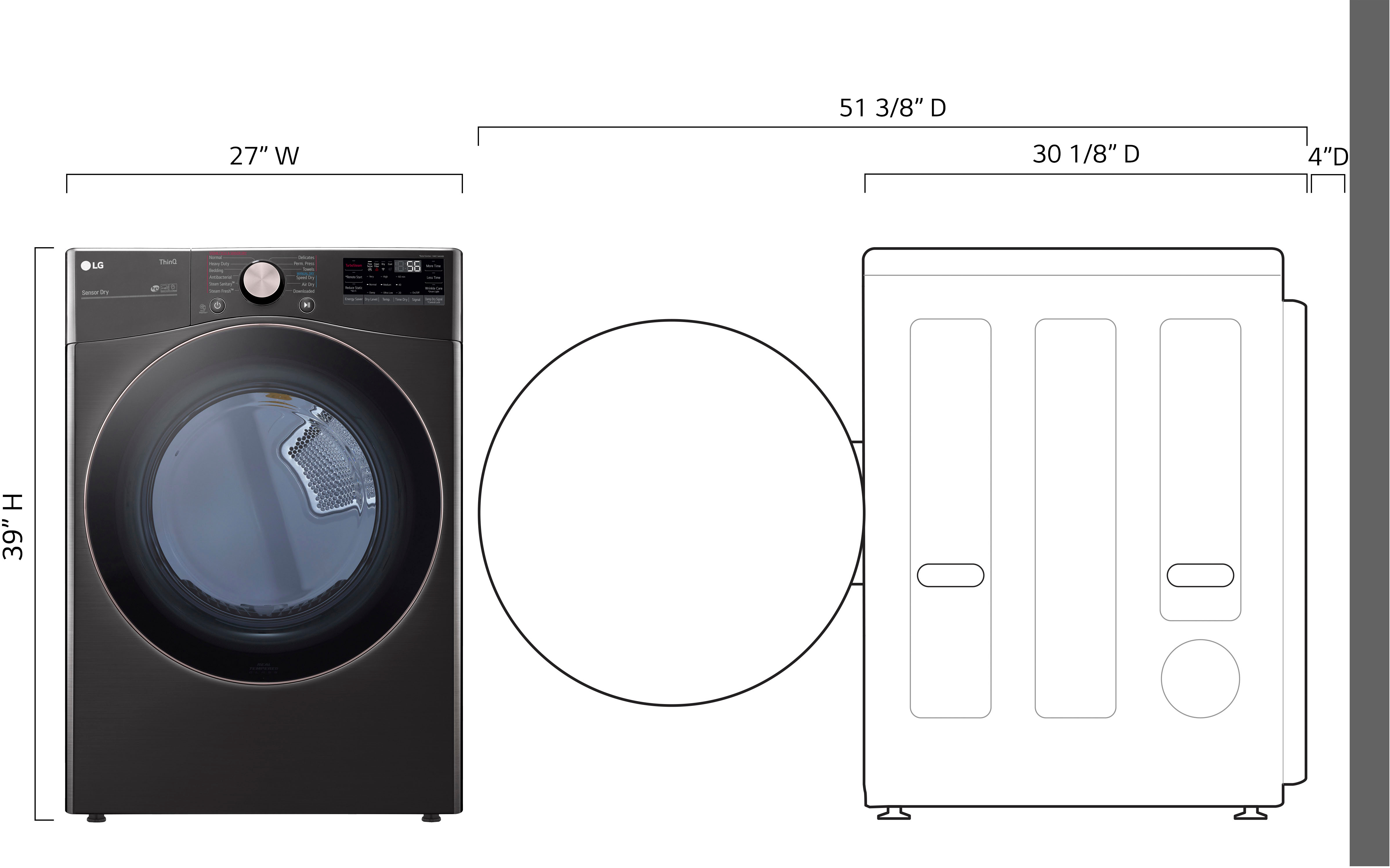 Left View: LG - 7.4 Cu. Ft. Stackable Smart Gas Dryer with Steam and Built-In Intelligence - Black Steel