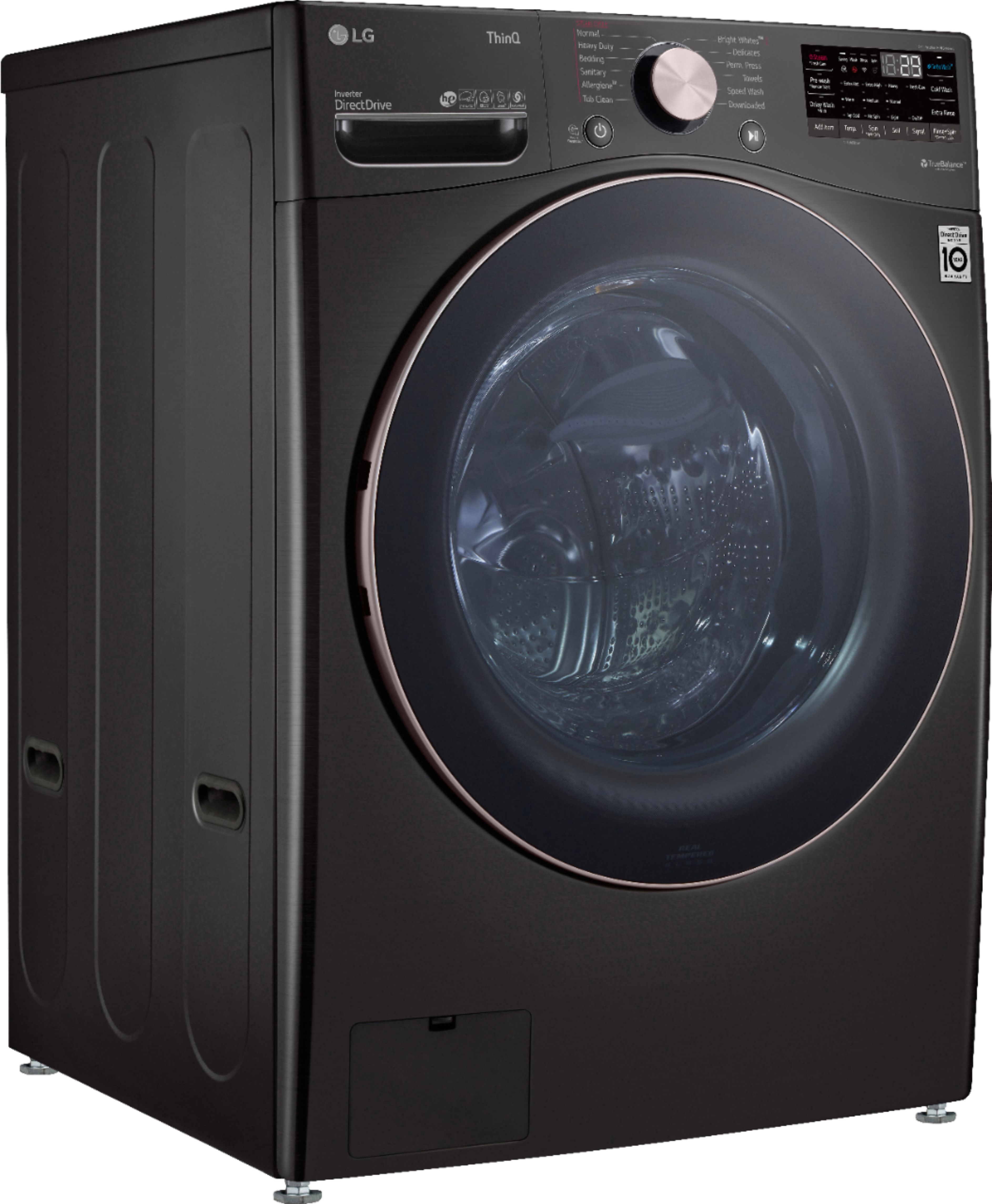 Angle View: LG - 4.5 Cu. Ft. High-Efficiency Stackable Smart Front Load Washer with Steam and Built-In Intelligence - Black Steel