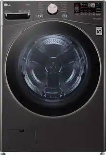 Front. LG - 4.5 Cu. Ft. High-Efficiency Stackable Smart Front Load Washer with Steam and Built-In Intelligence - Black Steel.
