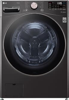 Front. LG - 4.5 Cu. Ft. High-Efficiency Stackable Smart Front Load Washer with Steam and Built-In Intelligence - Black Steel.