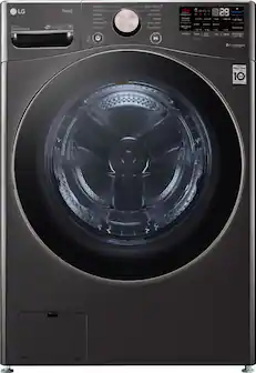 LG - 4.5 Cu. Ft. High-Efficiency Stackable Smart Front Load Washer with Steam and Built-In Intelligence - Black Steel