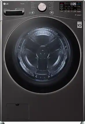 Front. LG - 4.5 Cu. Ft. High-Efficiency Stackable Smart Front Load Washer with Steam and Built-In Intelligence - Black Steel.
