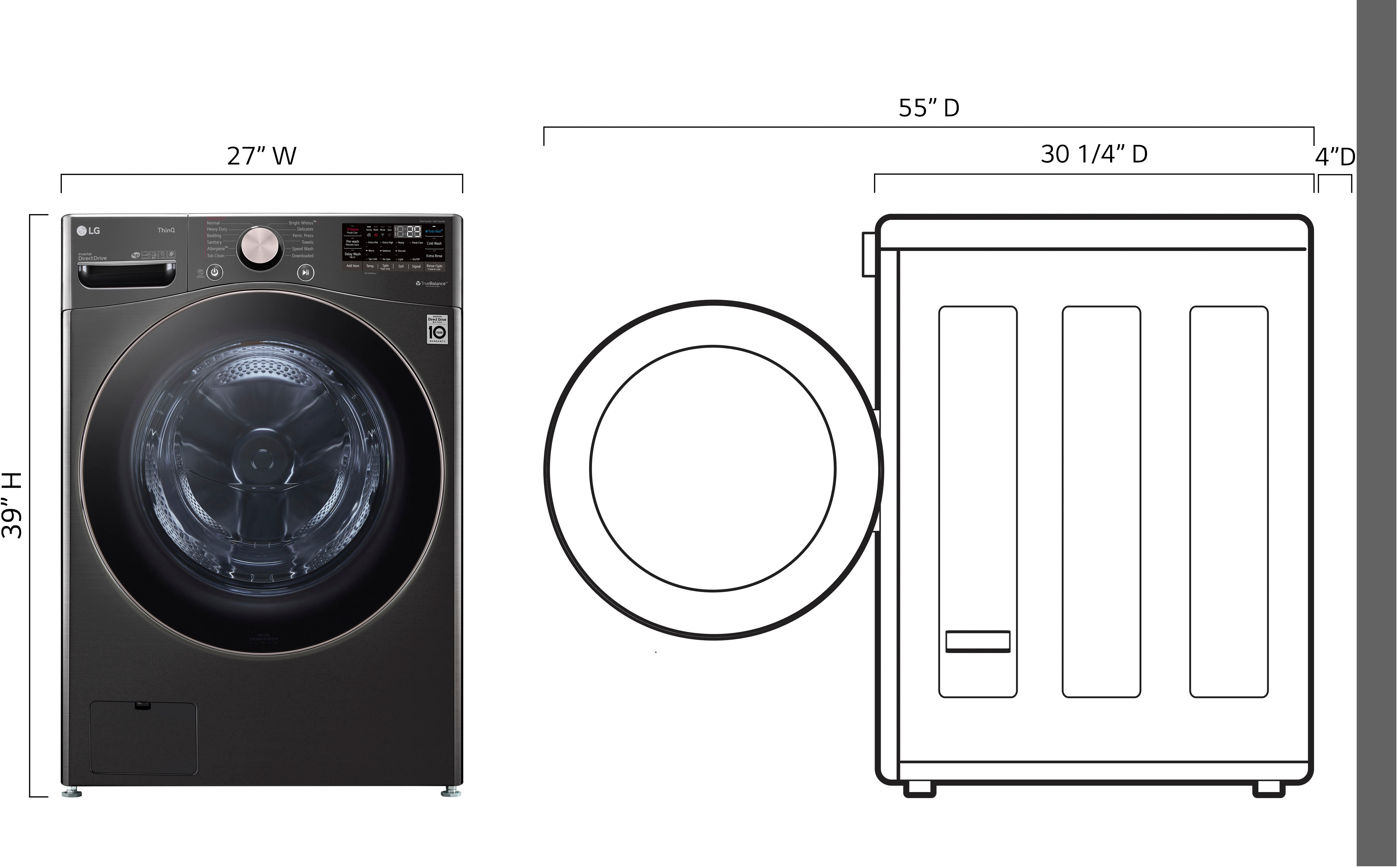 Left View: LG - 4.5 Cu. Ft. High-Efficiency Stackable Smart Front Load Washer with Steam and Built-In Intelligence - Black Steel