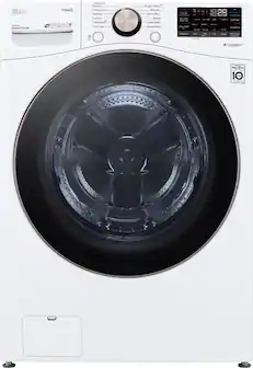 Front. LG - 4.5 Cu. Ft. High-Efficiency Stackable Smart Front Load Washer with Steam and Built-In Intelligence - White.