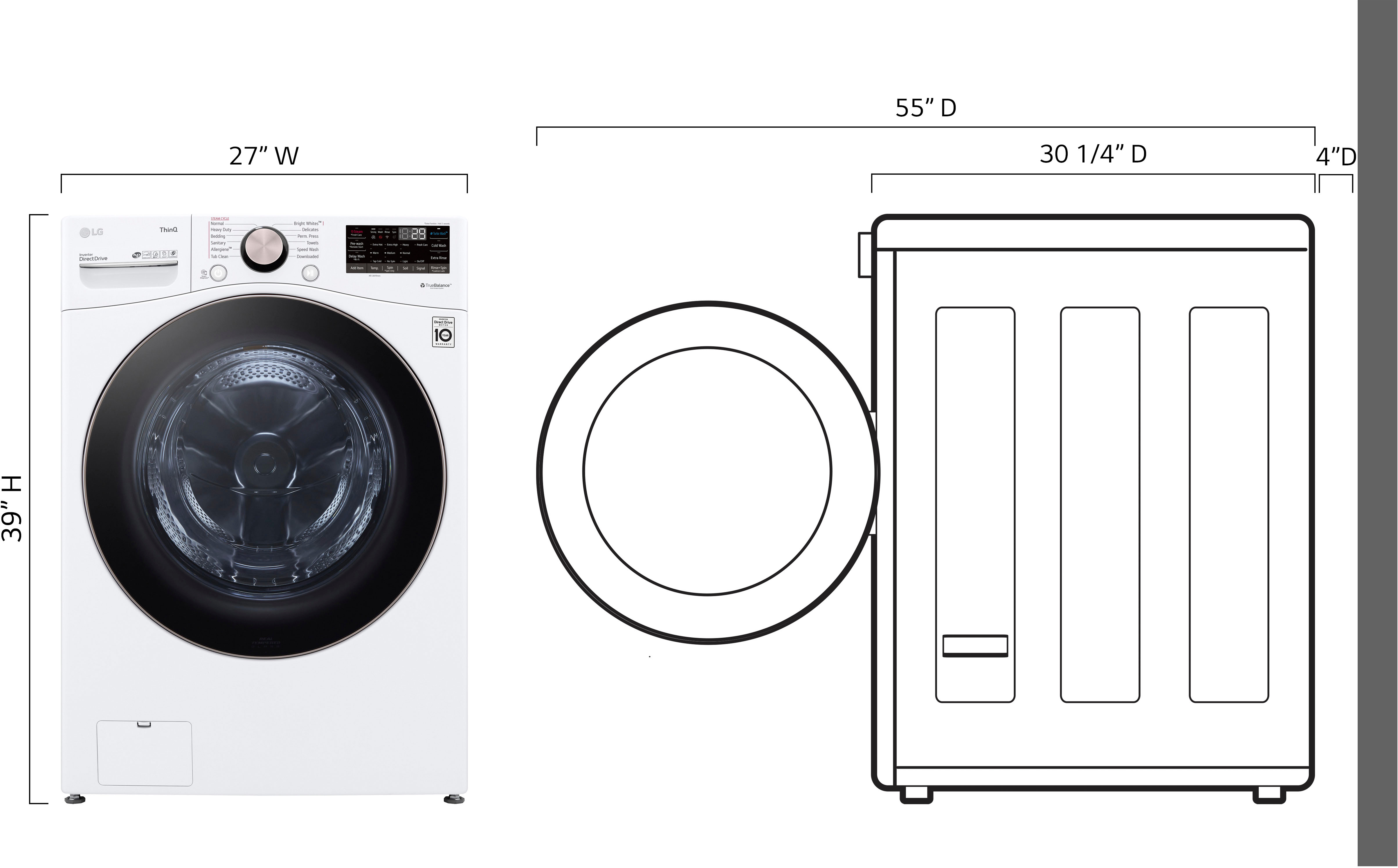 Left View: LG - 4.5 Cu. Ft. High-Efficiency Stackable Smart Front Load Washer with Steam and Built-In Intelligence - White