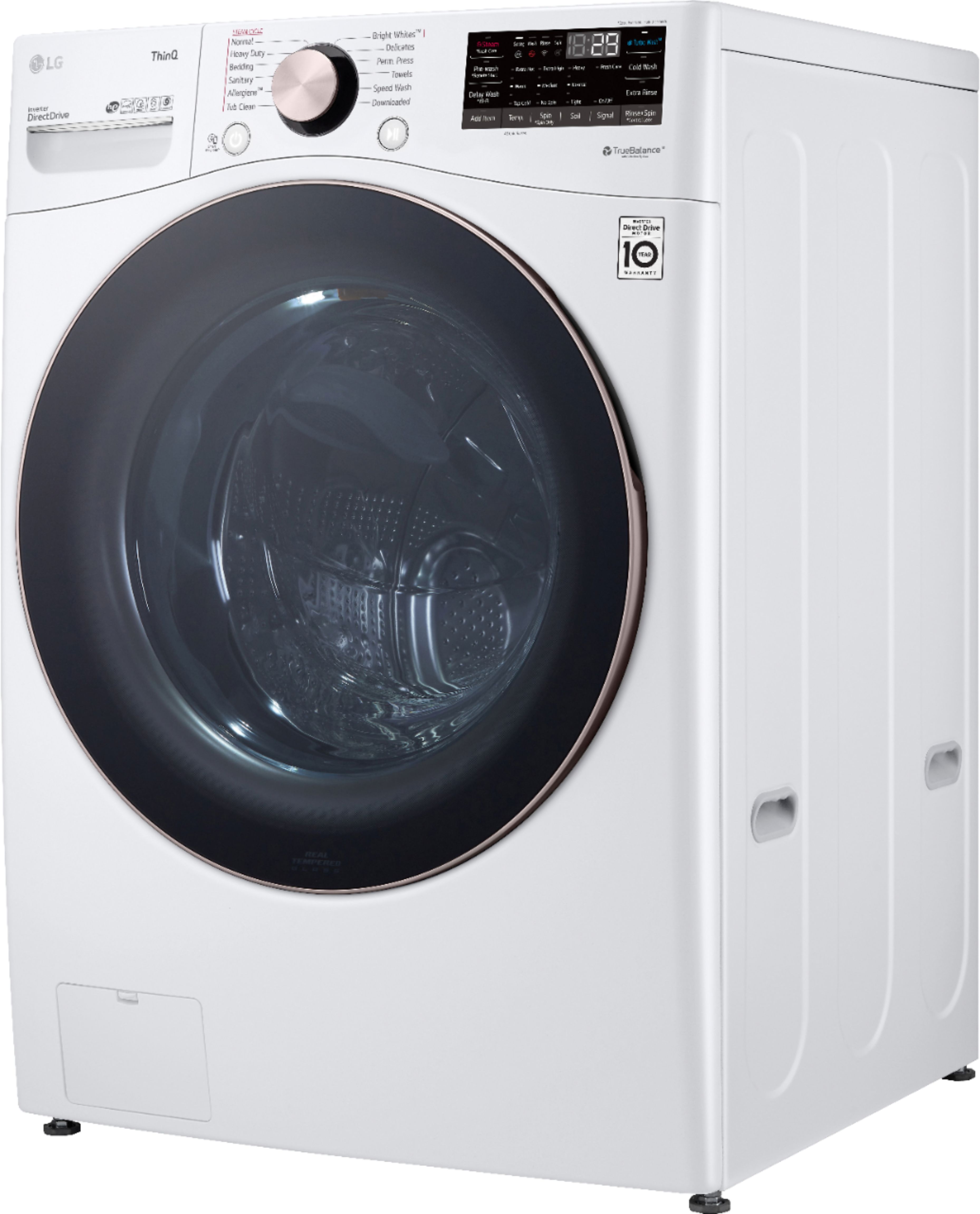 Left View: LG - 4.5 Cu. Ft. High-Efficiency Stackable Smart Front Load Washer with 6Motion Technology - White