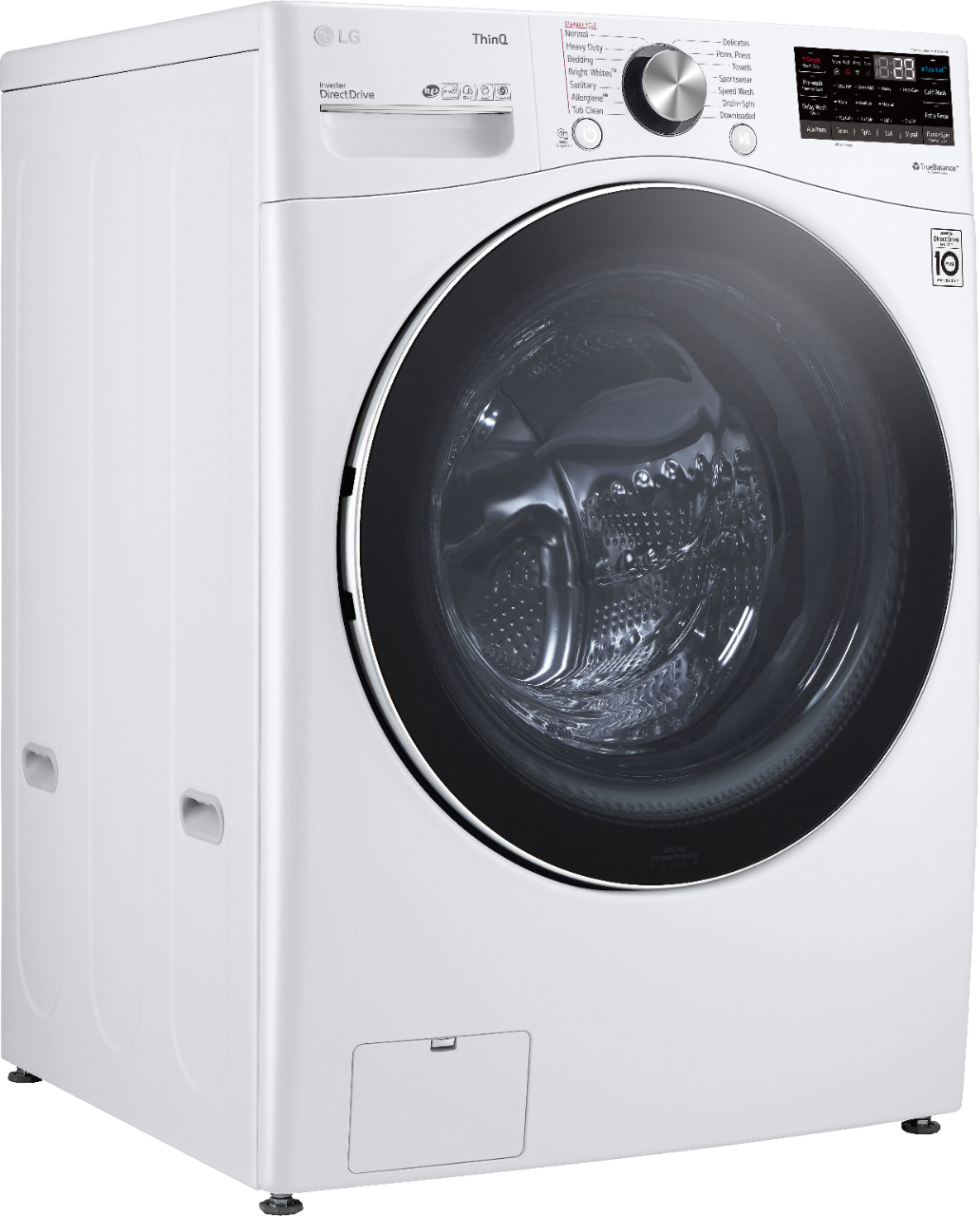 Angle View: LG - 5.0 Cu. Ft. High-Efficiency Stackable Smart Front Load Washer with Steam and Built-In Intelligence - White
