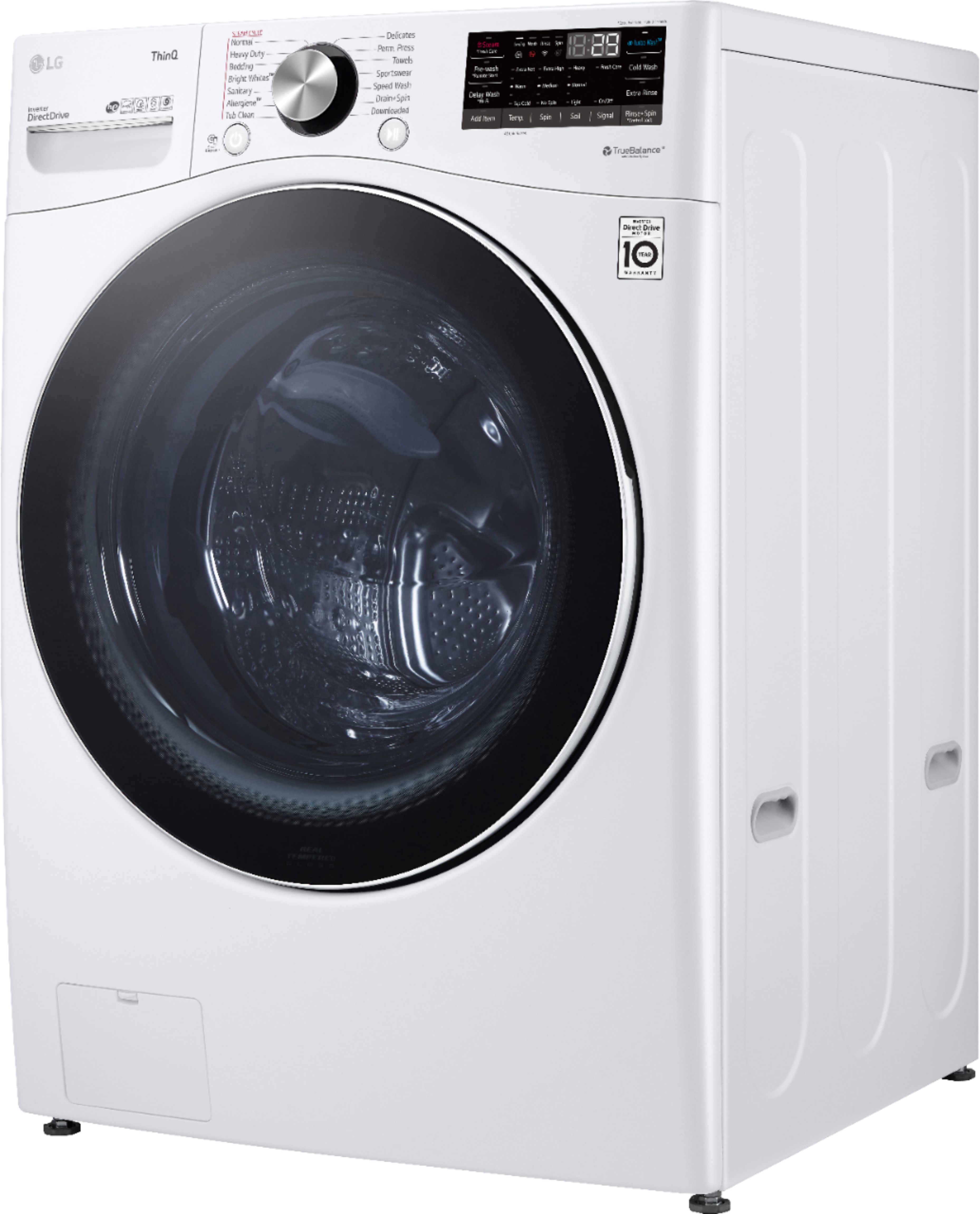 Left View: LG - 5.0 Cu. Ft. High-Efficiency Stackable Smart Front Load Washer with Steam and Built-In Intelligence - White
