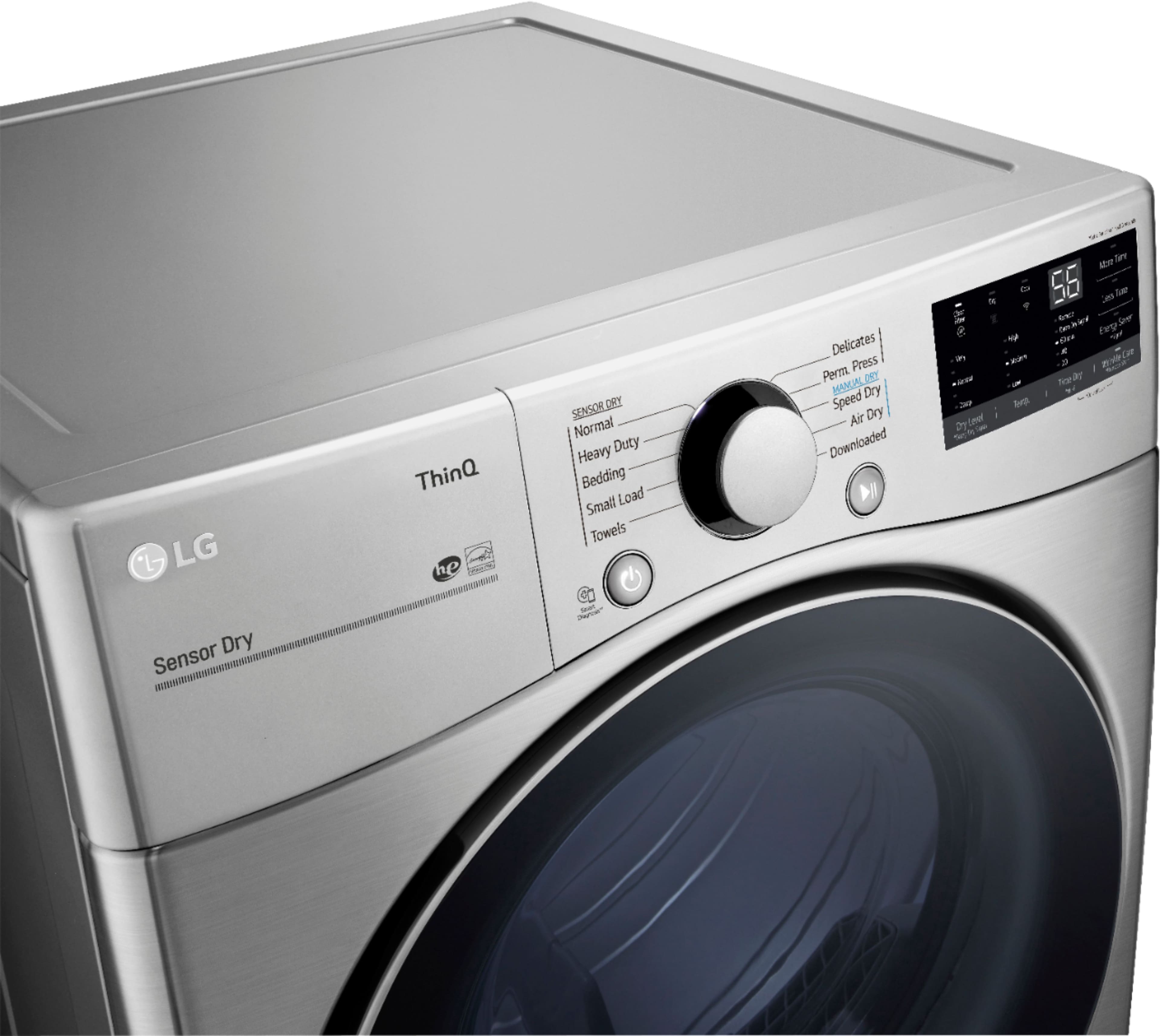 Left. LG - 7.4 Cu. Ft. Stackable Smart Electric Dryer with Built-In Intelligence - Graphite Steel.