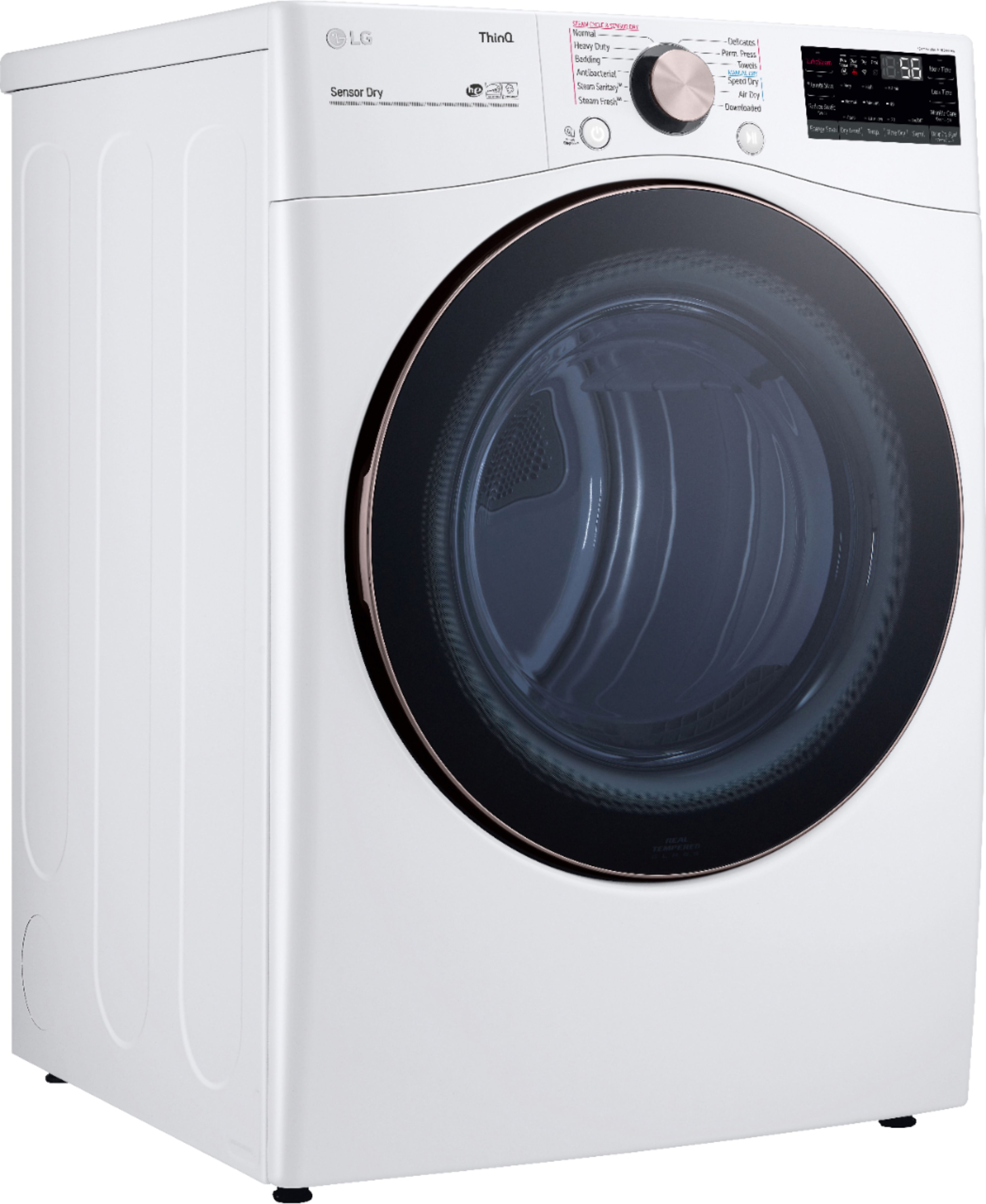 Angle View: LG - 7.4 Cu. Ft. Stackable Smart Gas Dryer with Steam and Built-In Intelligence - White