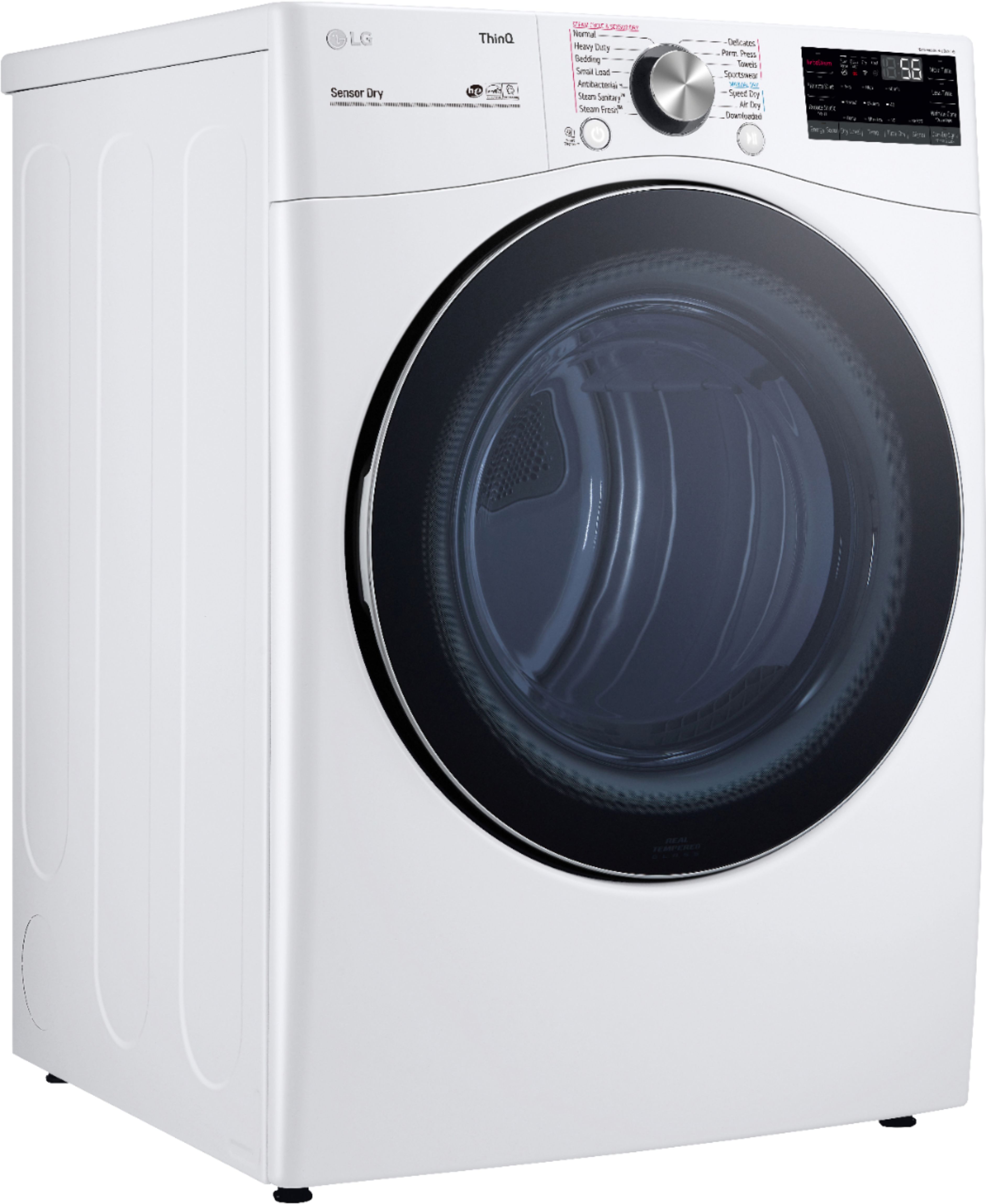Angle View: LG - 7.4 Cu. Ft. Stackable Smart Electric Dryer with Steam and Built In Intelligence - White