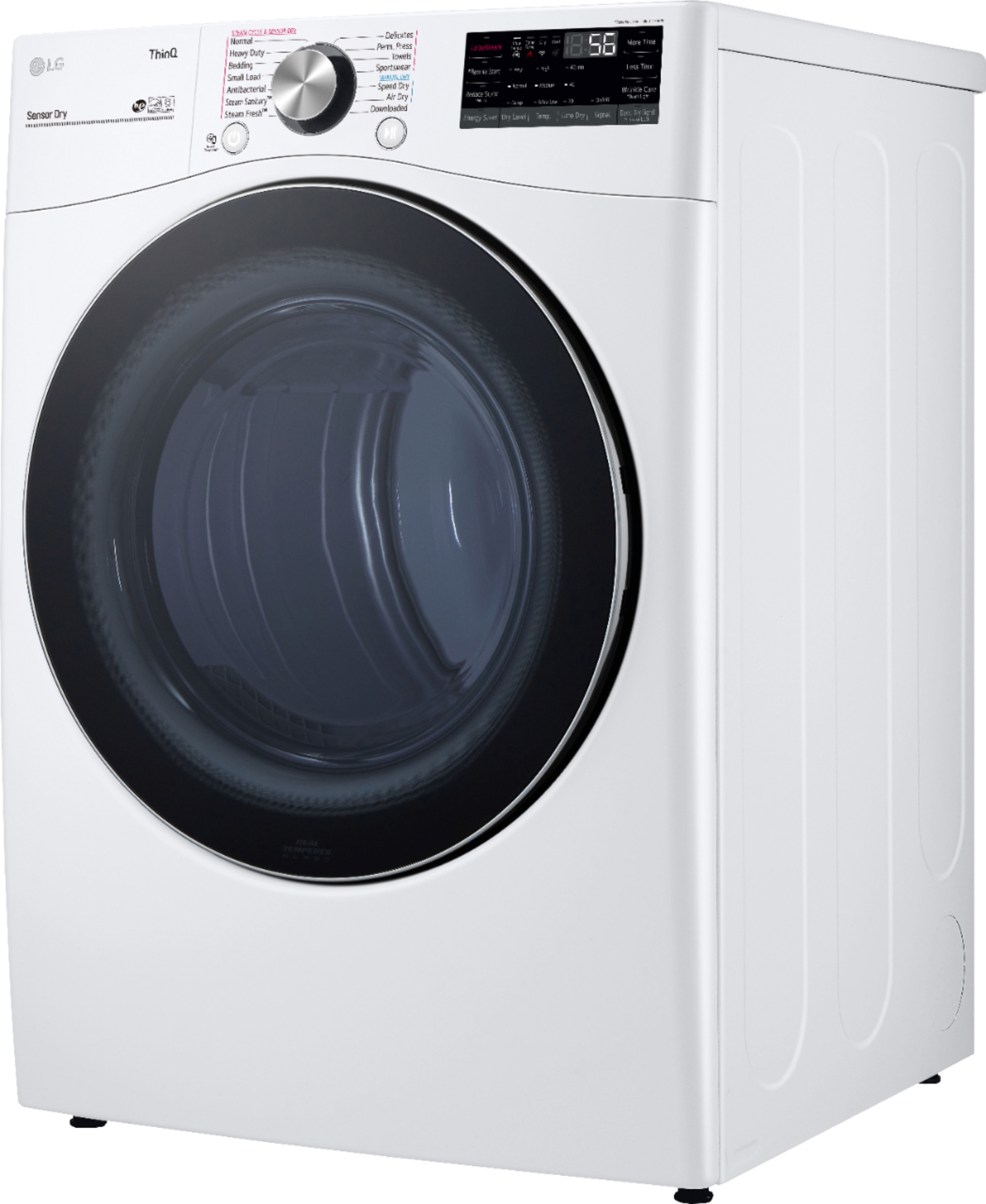 Left View: LG - 7.4 Cu. Ft. Stackable Smart Electric Dryer with Steam and Built In Intelligence - White