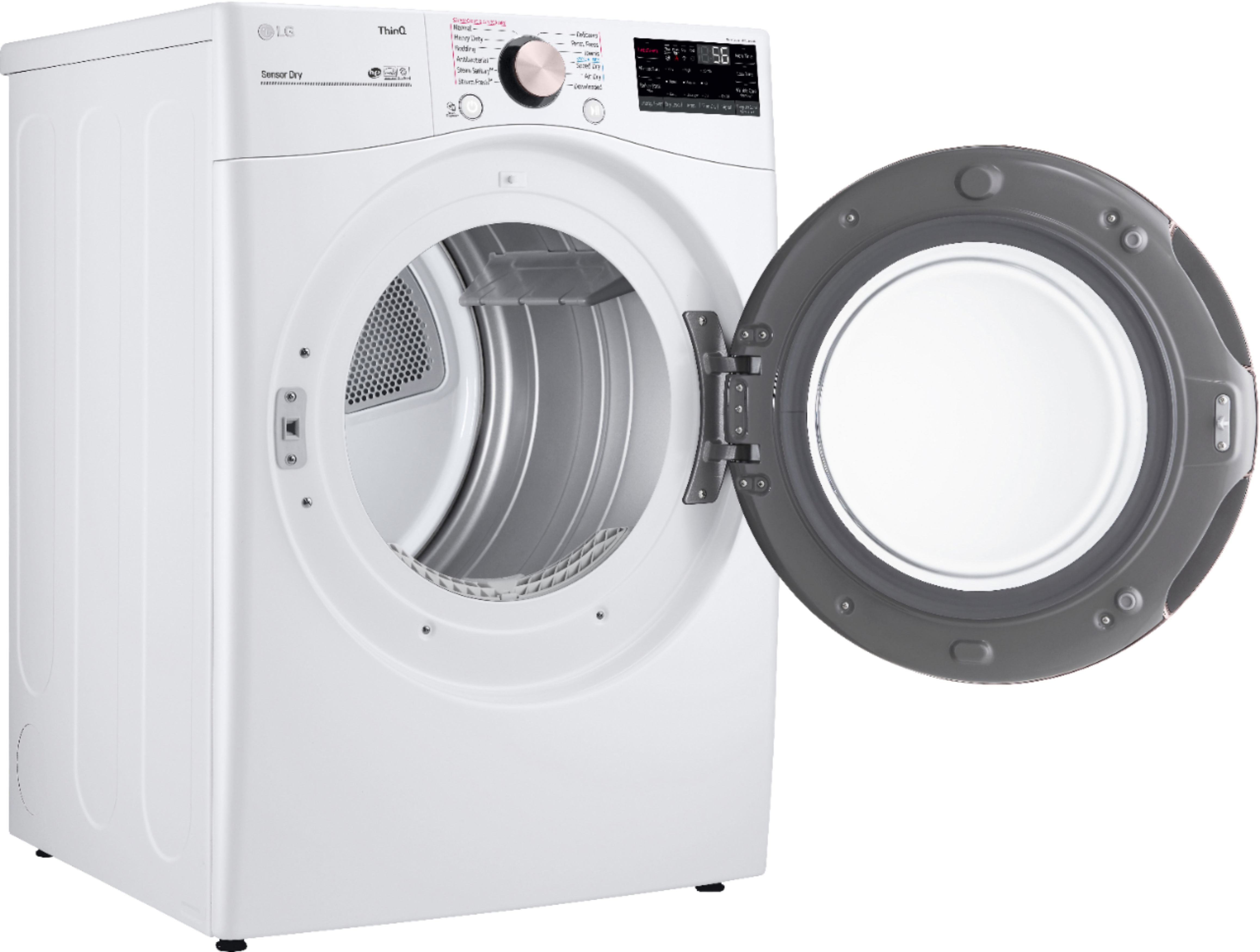 Left View: LG - 7.4 Cu. Ft. Stackable Smart Electric Dryer with Steam and Built-In Intelligence - White