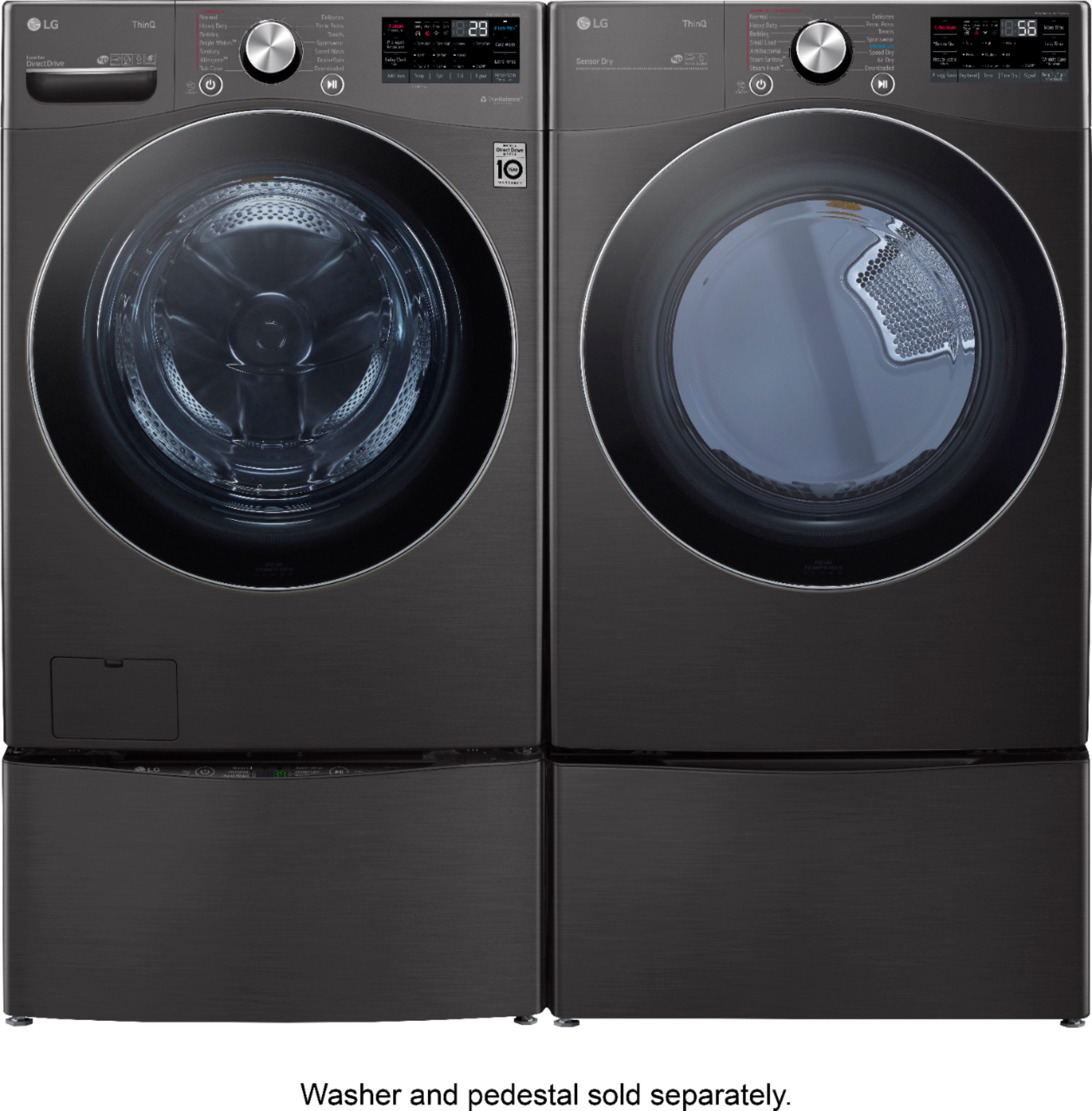Angle View: LG - 7.4 Cu. Ft. Stackable Smart Electric Dryer with Steam and Built-In Intelligence - Black Steel