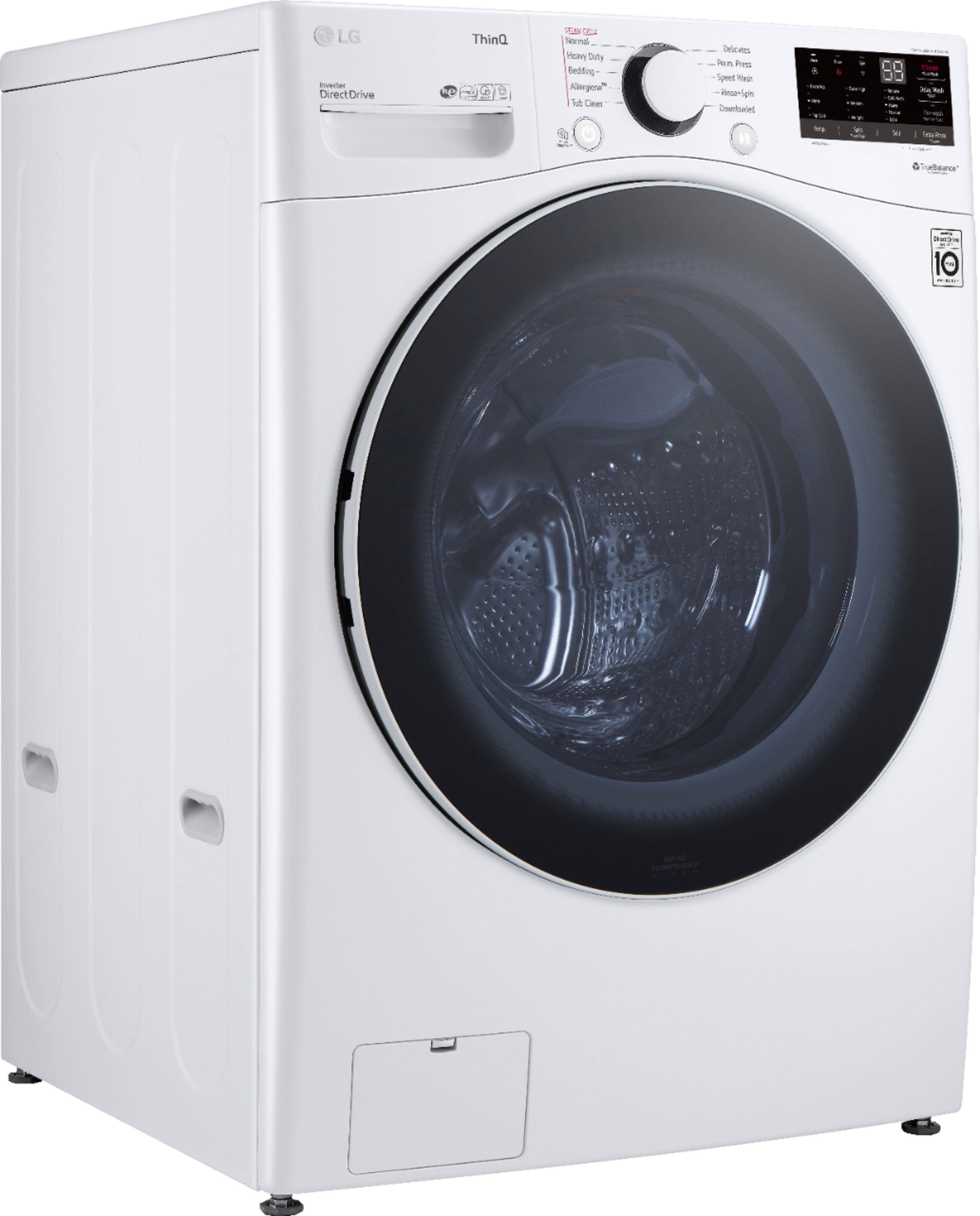 Angle. LG - 4.5 Cu. Ft. High-Efficiency Stackable Smart Front Load Washer with Steam and 6Motion Technology - White.