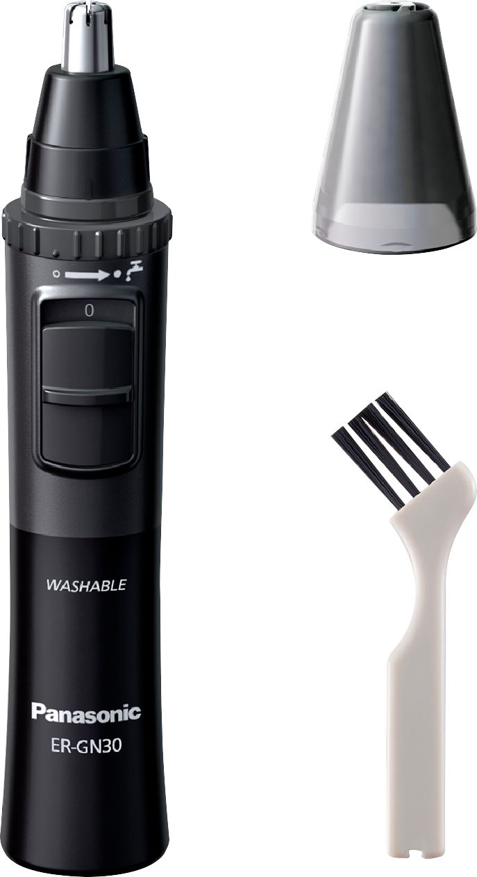 Left View: Panasonic - Men’s Ear and Nose Hair Trimmer, Wet Dry Hypoallergenic Dual Edge Blade - ER-GN30-H - Black