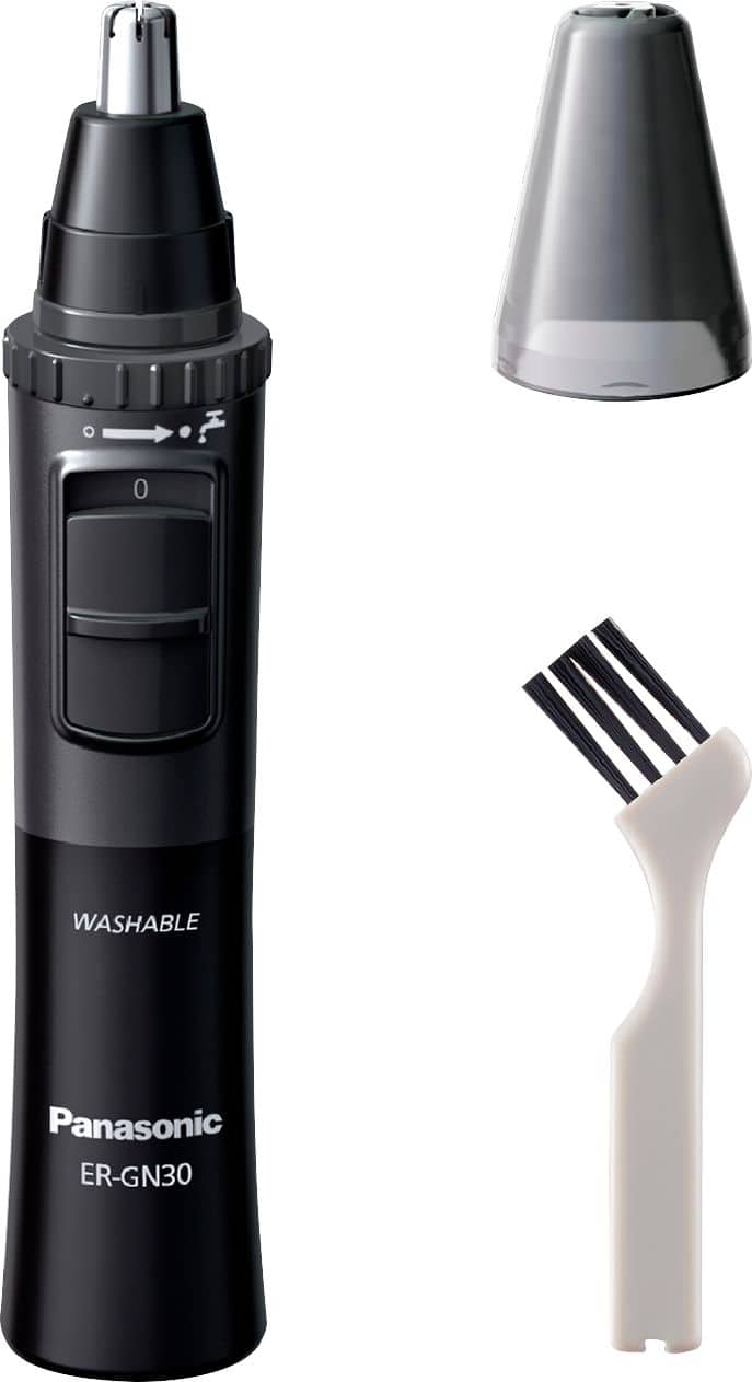 Left. Panasonic - Men’s Ear and Nose Hair Trimmer, Wet Dry Hypoallergenic Dual Edge Blade - ER-GN30-H - Black.