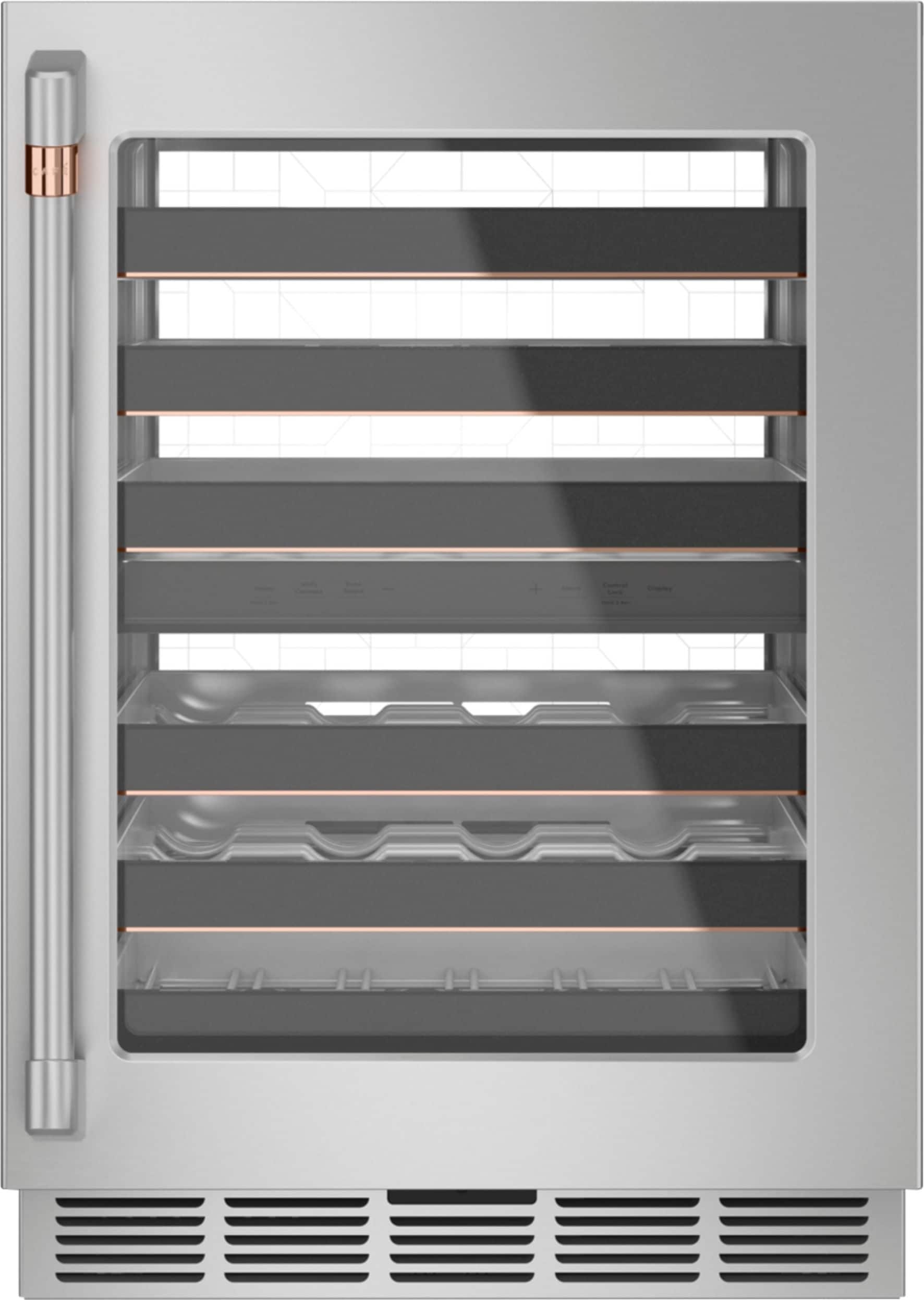 Front. Café - 46-Bottle Built-In Dual Zone Wine Center with WiFi - Stainless Steel.