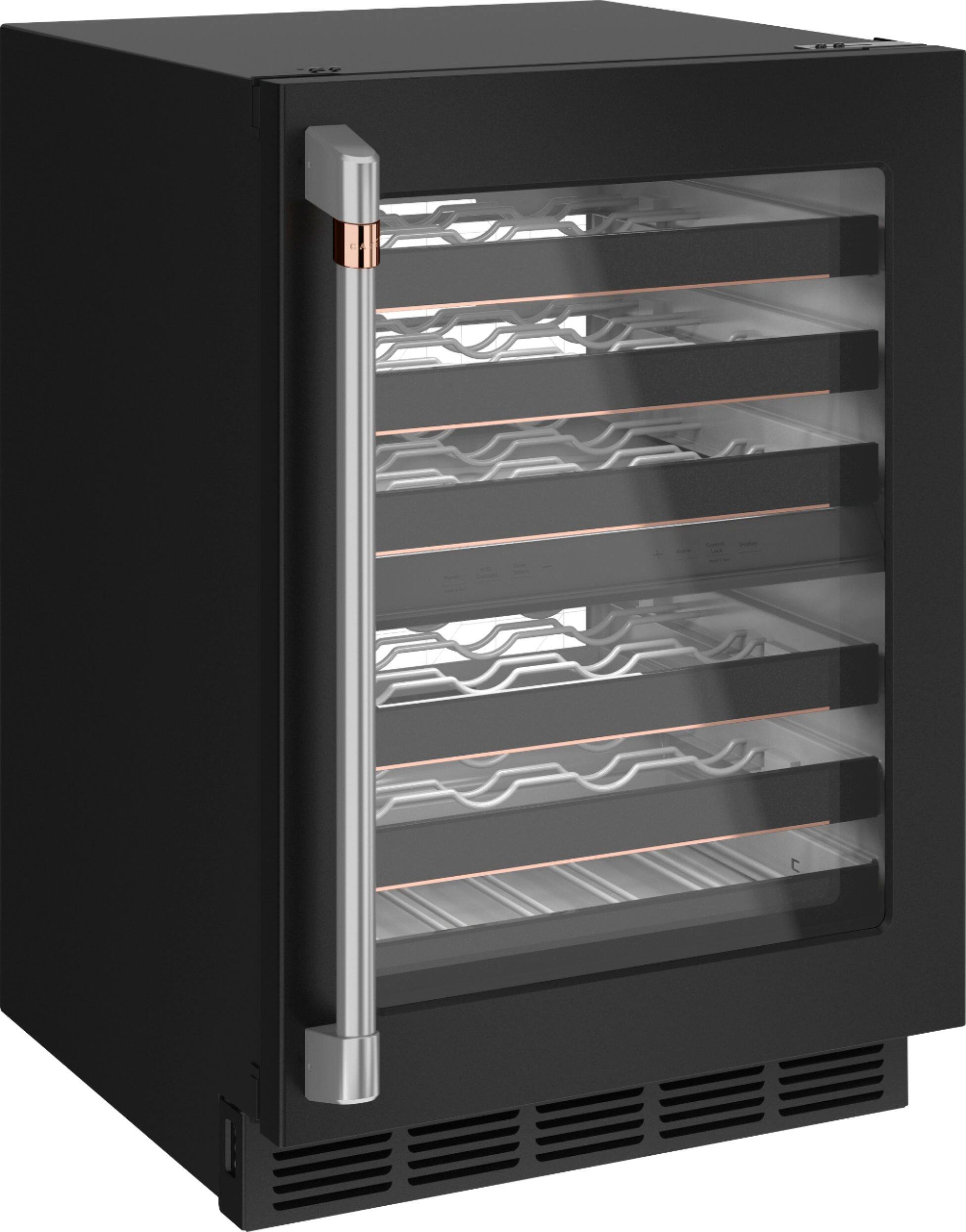 Left. Café - 46-Bottle Built-In Dual Zone Wine Center with WiFi - Matte Black.