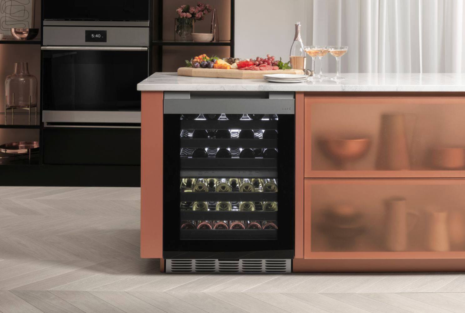 Alt View 15. Café - Modern Glass 46-Bottle Built-In Dual Zone Wine Center with WiFi - Platinum Glass.