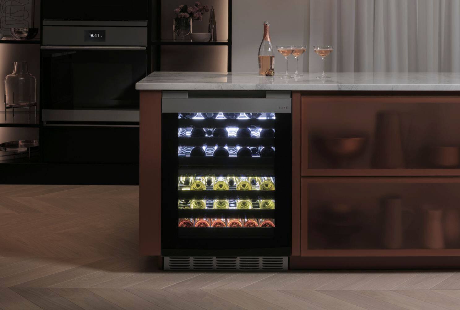 Alt View 16. Café - Modern Glass 46-Bottle Built-In Dual Zone Wine Center with WiFi - Platinum Glass.