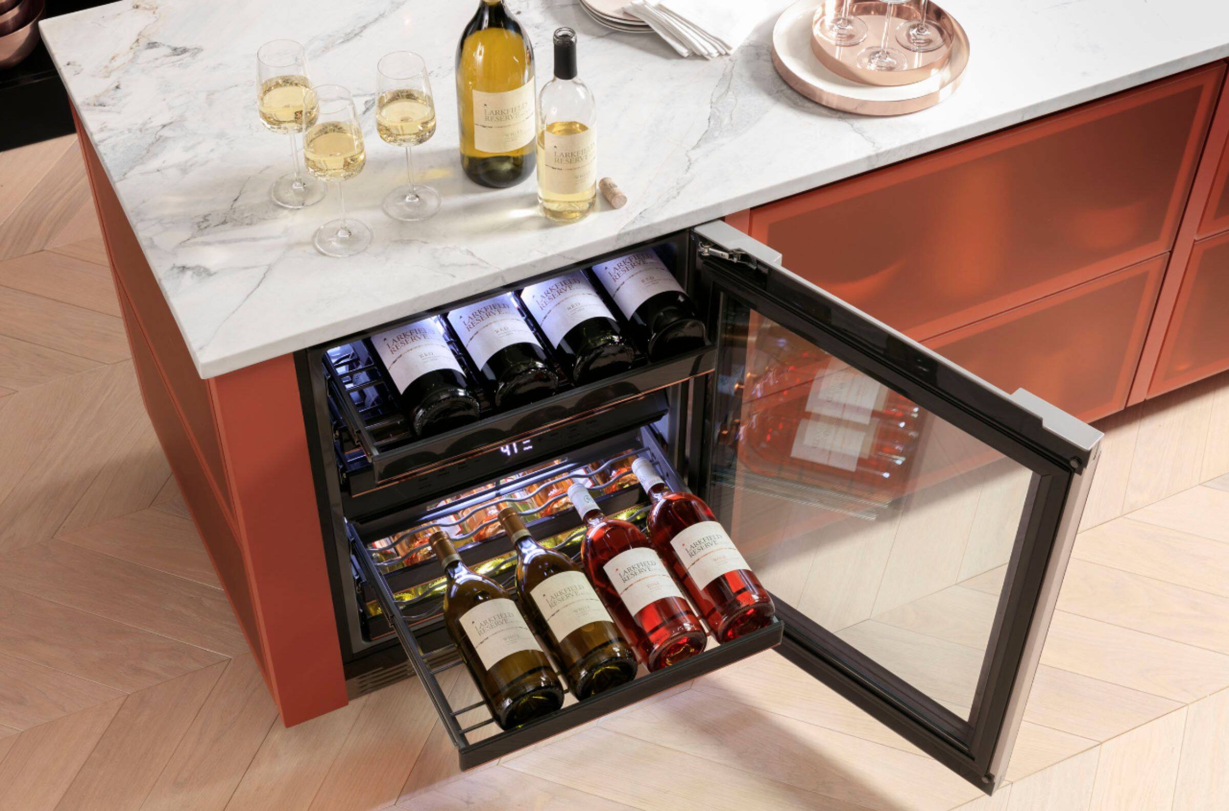 Alt View 23. Café - Modern Glass 46-Bottle Built-In Dual Zone Wine Center with WiFi - Platinum Glass.