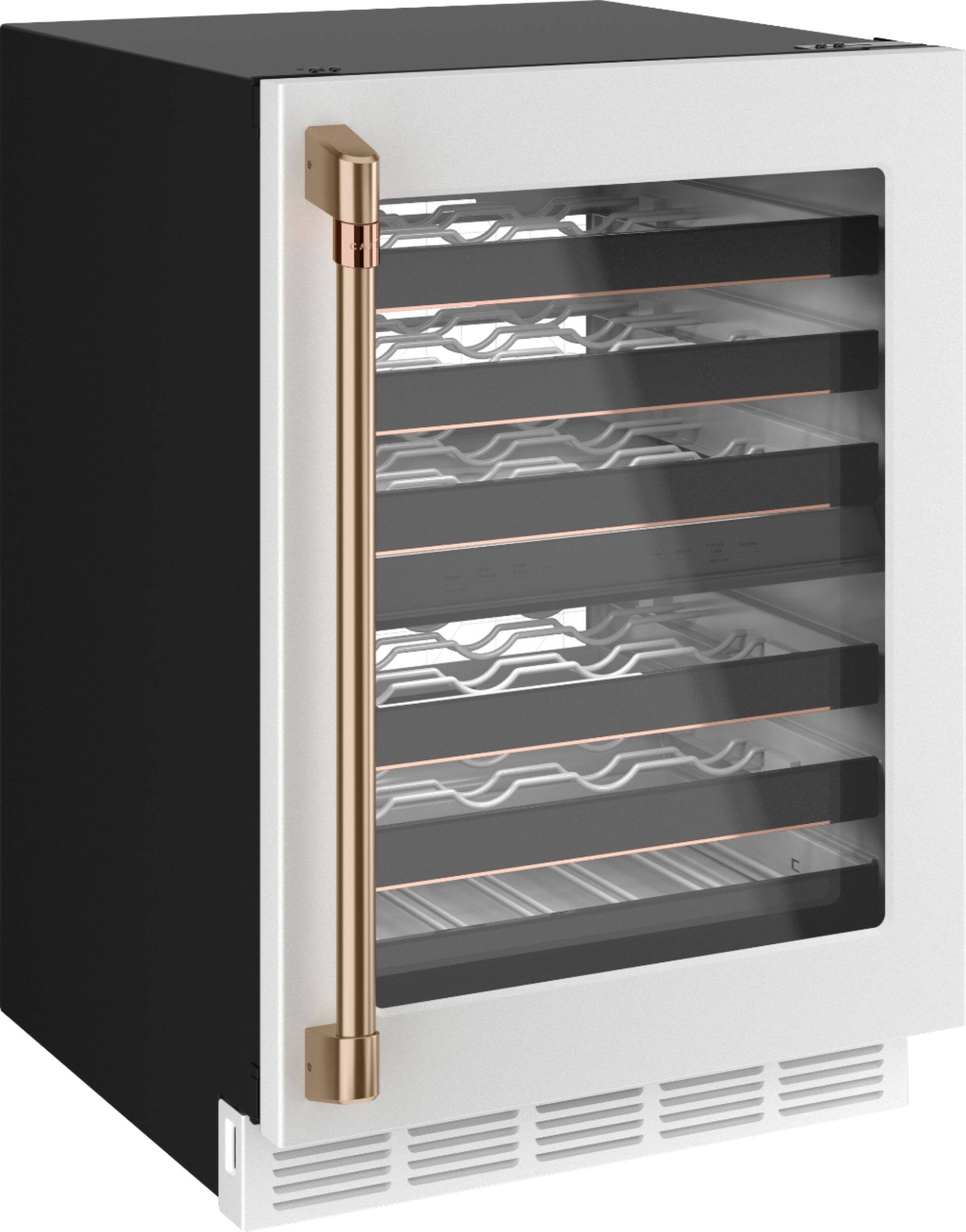 Left. Café - 46-Bottle Built-In Dual Zone Wine Center with WiFi - Matte White.