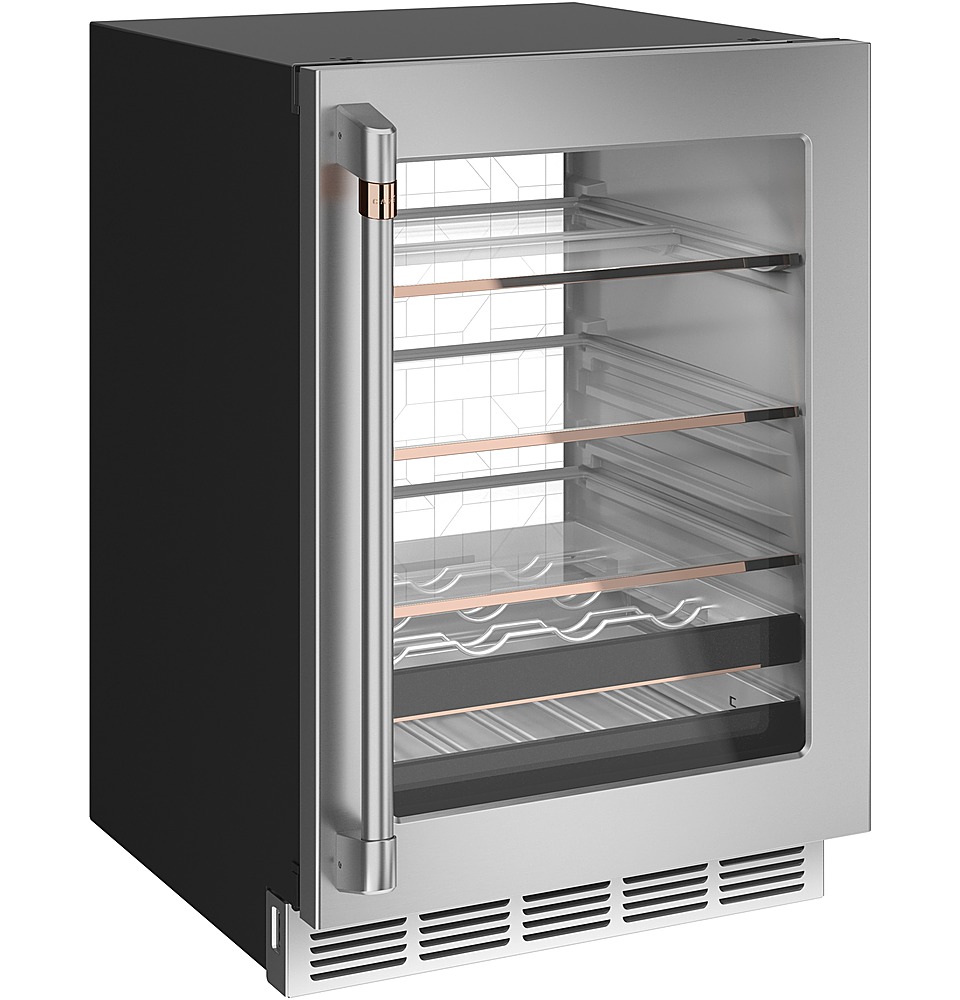 Left View: Café - 14-Bottle 126-Can Built-In Beverage Center with WiFi - Stainless Steel