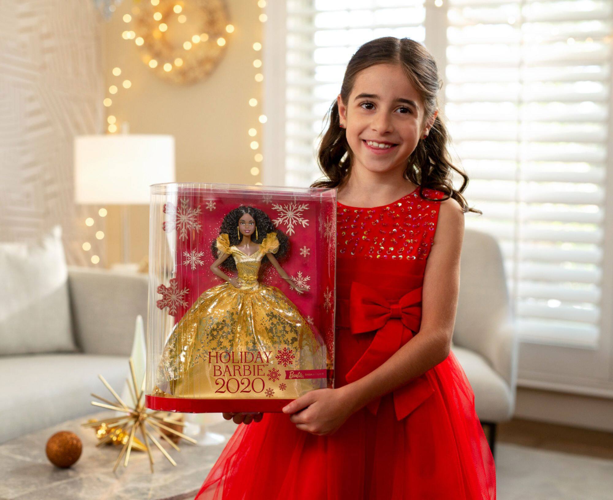 Best Buy Barbie 2020 Holiday BARBIE™ Doll Curly gold GHT55