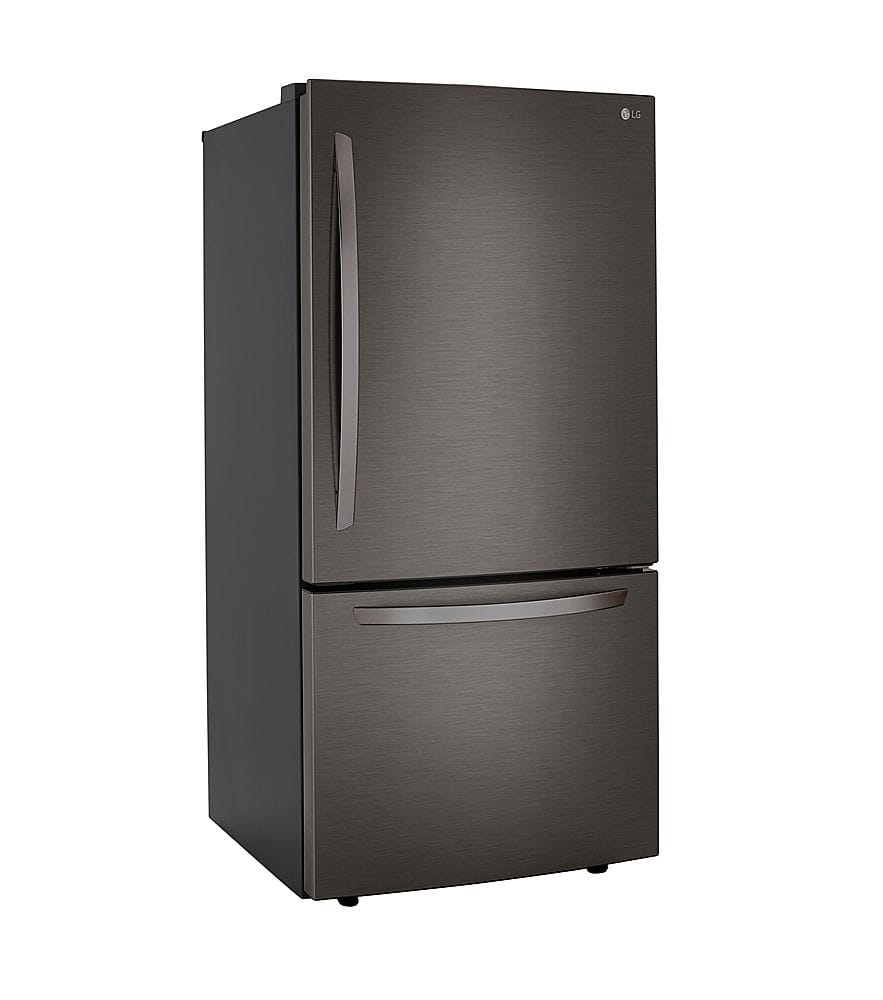 Angle. LG - 25.5 Cu. Ft. Bottom-Freezer Refrigerator with Ice Maker - PrintProof Black Stainless Steel.