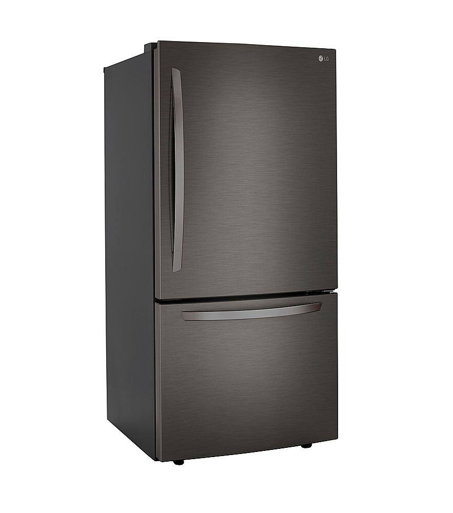 Angle. LG - 25.5 Cu. Ft. Bottom-Freezer Refrigerator with Ice Maker - PrintProof Black Stainless Steel.