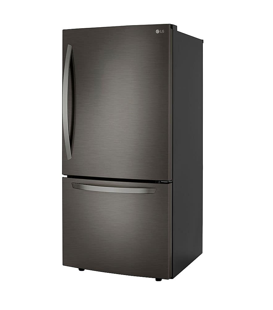 Left. LG - 25.5 Cu. Ft. Bottom-Freezer Refrigerator with Ice Maker - PrintProof Black Stainless Steel.