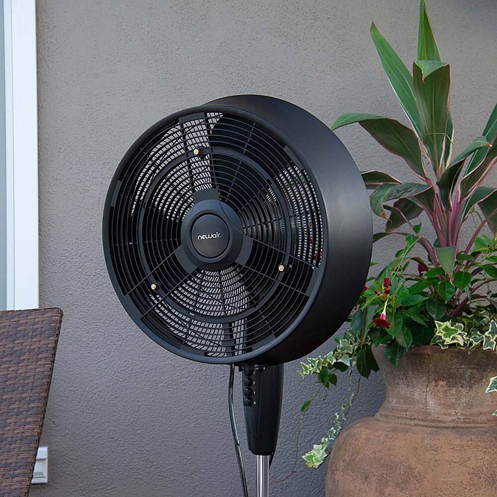 Alt View 13. NewAir - Outdoor Misting Fan and Pedestal Fan, Cools 500 sq. ft. with 3 Fan Speeds and Wide-Angle Oscillation - Black.