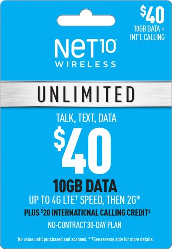 Net10 - $40 Individual 30 Day Plan Prepaid Phone Card
