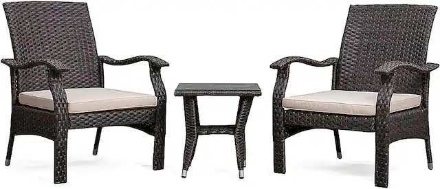 Alt View 11. Patio Sense - Miles Outdoor Square Wicker 3 Piece Patio Set - Mocha.