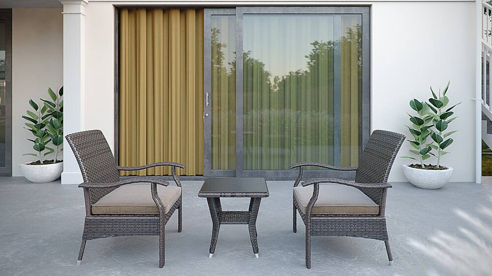 Alt View 13. Patio Sense - Miles Outdoor Square Wicker 3 Piece Patio Set - Mocha.