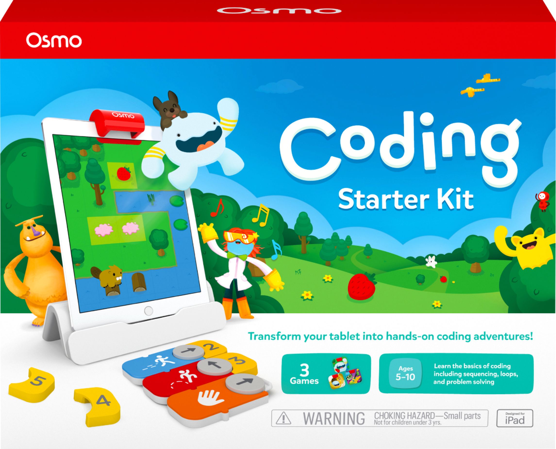 Osmo Ages 5-10+ Coding Basics & Coding Puzzles Fire Tablet Base Included Learn to Code 3 Hands-on Learning Games Coding Starter Kit for Fire Tablet 