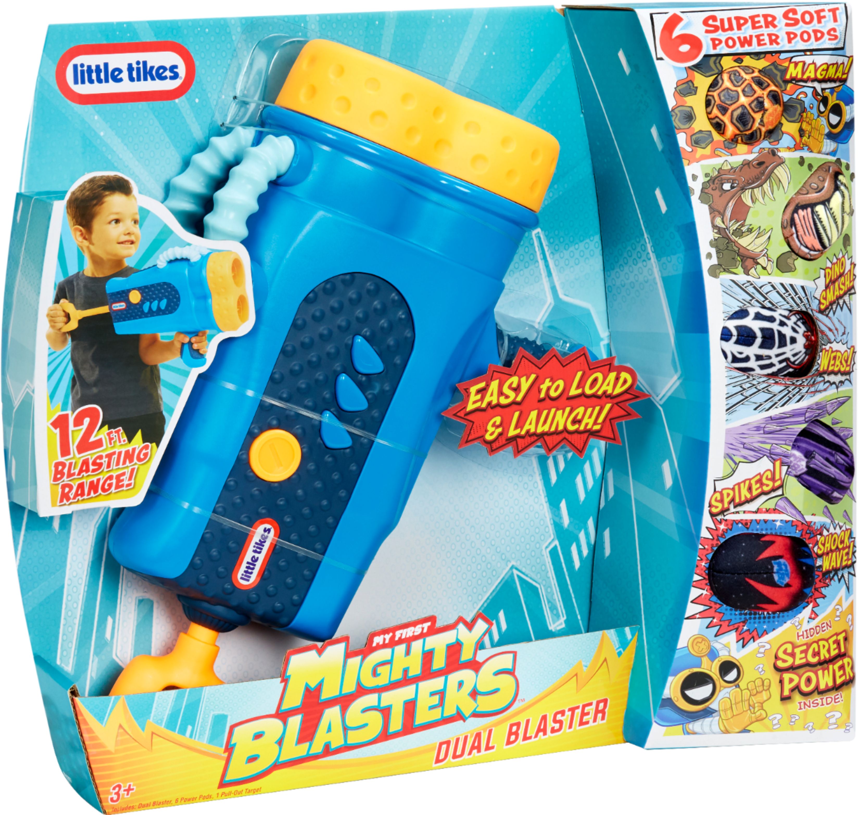 Angle View: Little Tikes Mighty Blasters Dual Blaster Toy Blaster with 6 Soft Power Pods, 12' Range - For Kids & Toddlers, Boys & Girls Ages 3 4 5+