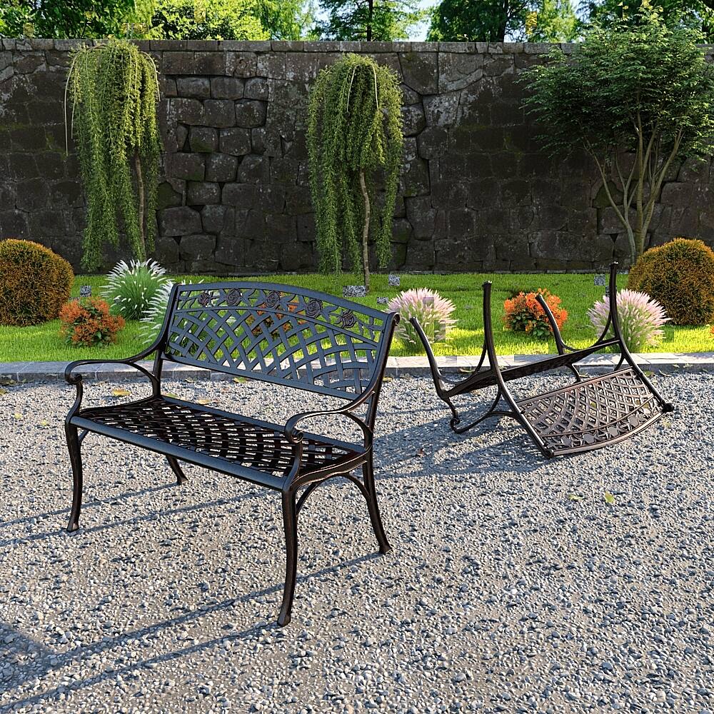 Alt View 12. Patio Sense - Scarlet Aluminum Outdoor Patio Bench - Bronze.