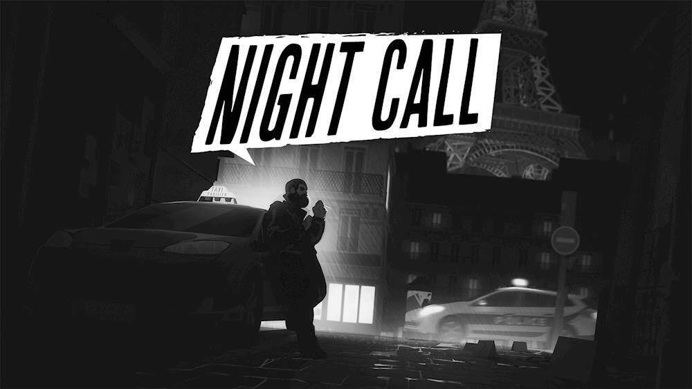 The image features a man standing next to a car, possibly a taxi, with the words "Night Call" written above him. The scene is set in a city with a tall building in the background. The man appears to be either waiting for a fare or preparing to pick up a passenger. The image conveys the idea of nighttime transportation services, with the "Night Call" text emphasizing the focus on nighttime operations. - M (Mature 17+)